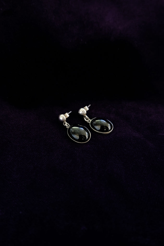 Oval Onyx Dangle Earrings