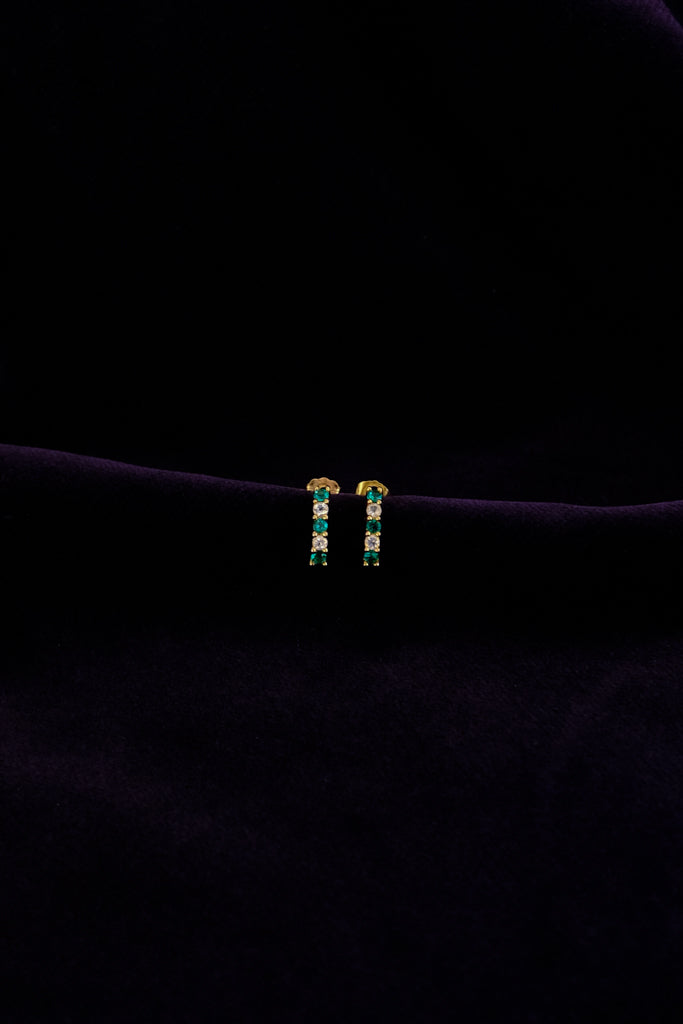 10k Yellow Gold X Emerald X 30ct White Topaz  Round Cut Earrings