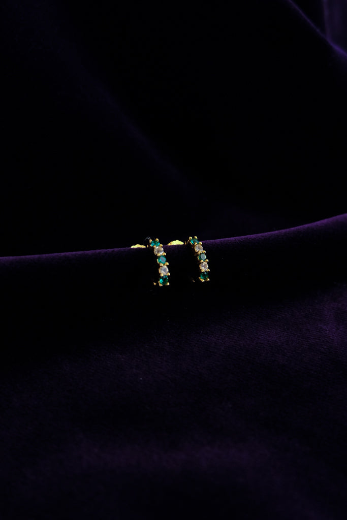 10k Yellow Gold X Emerald X 30ct White Topaz  Round Cut Earrings