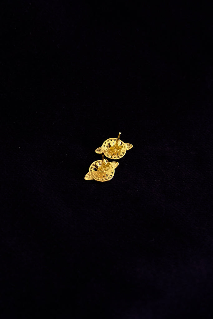 14k Yellow Gold 25ct Cz Diamond  Blue Sapphire Planet Saturn Earrings