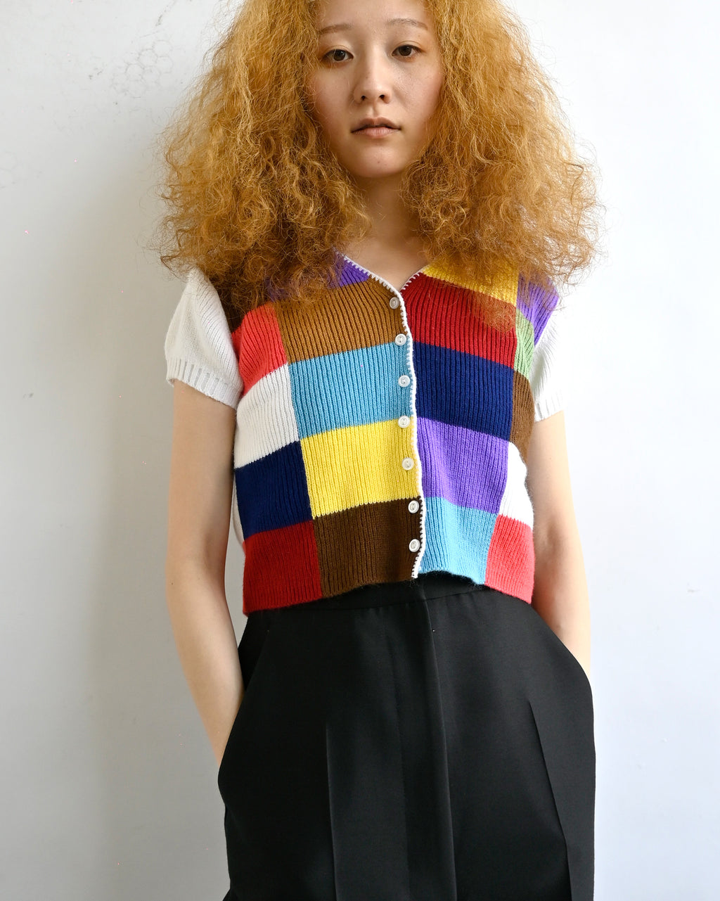 Block Check Cropped S/S Top