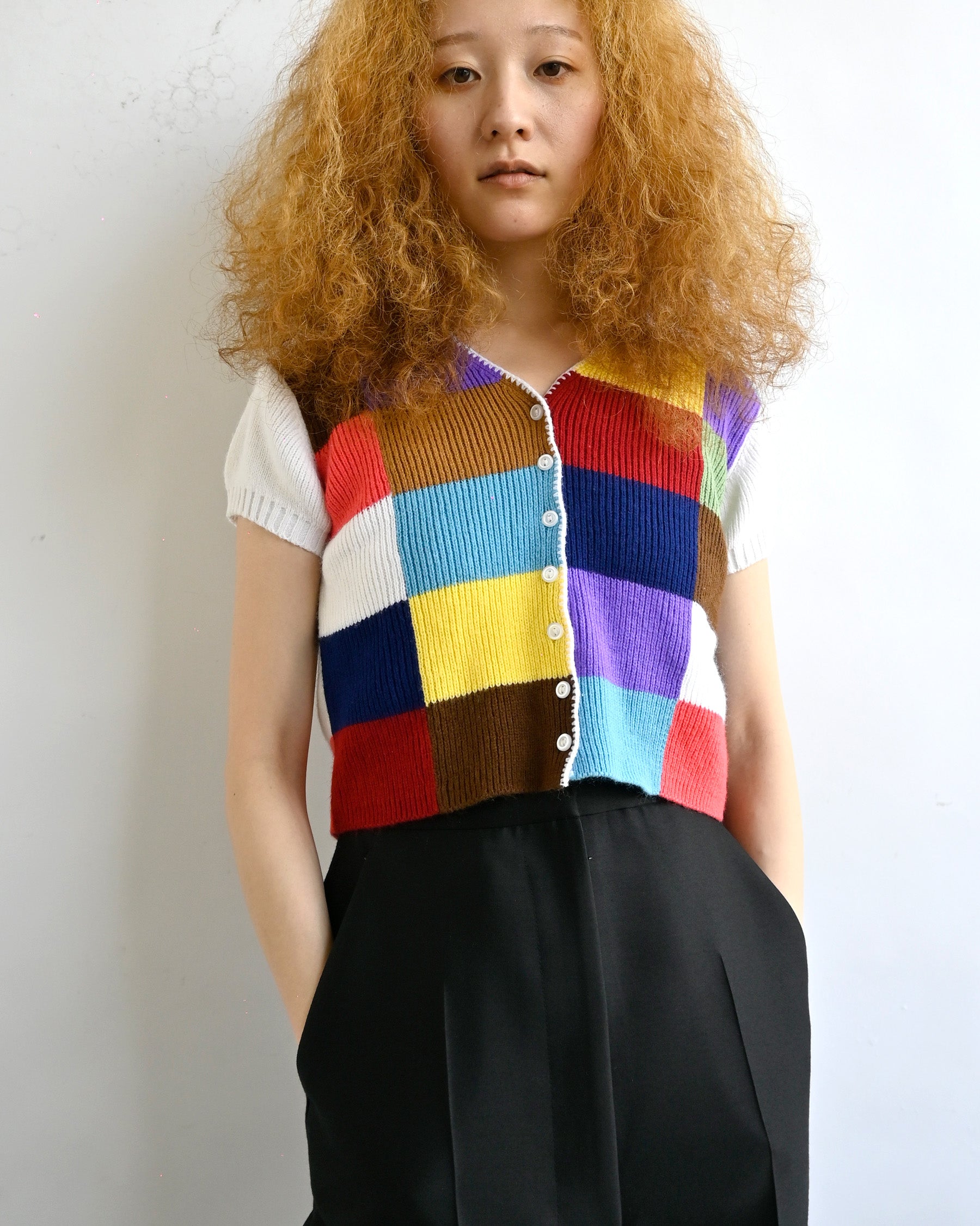 Block Check Cropped S/S Top