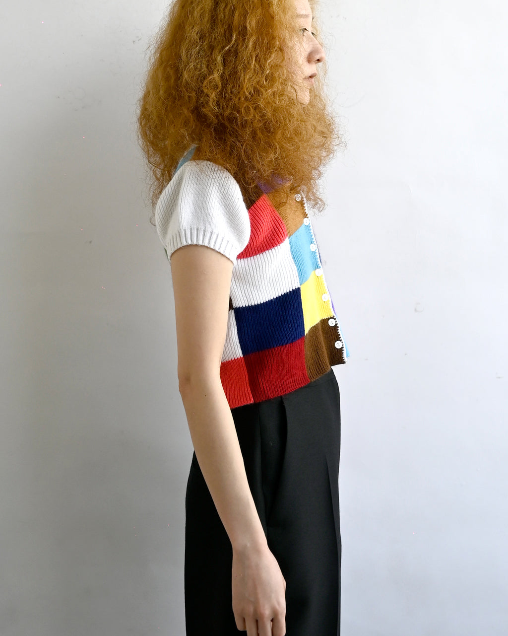 Block Check Cropped S/S Top