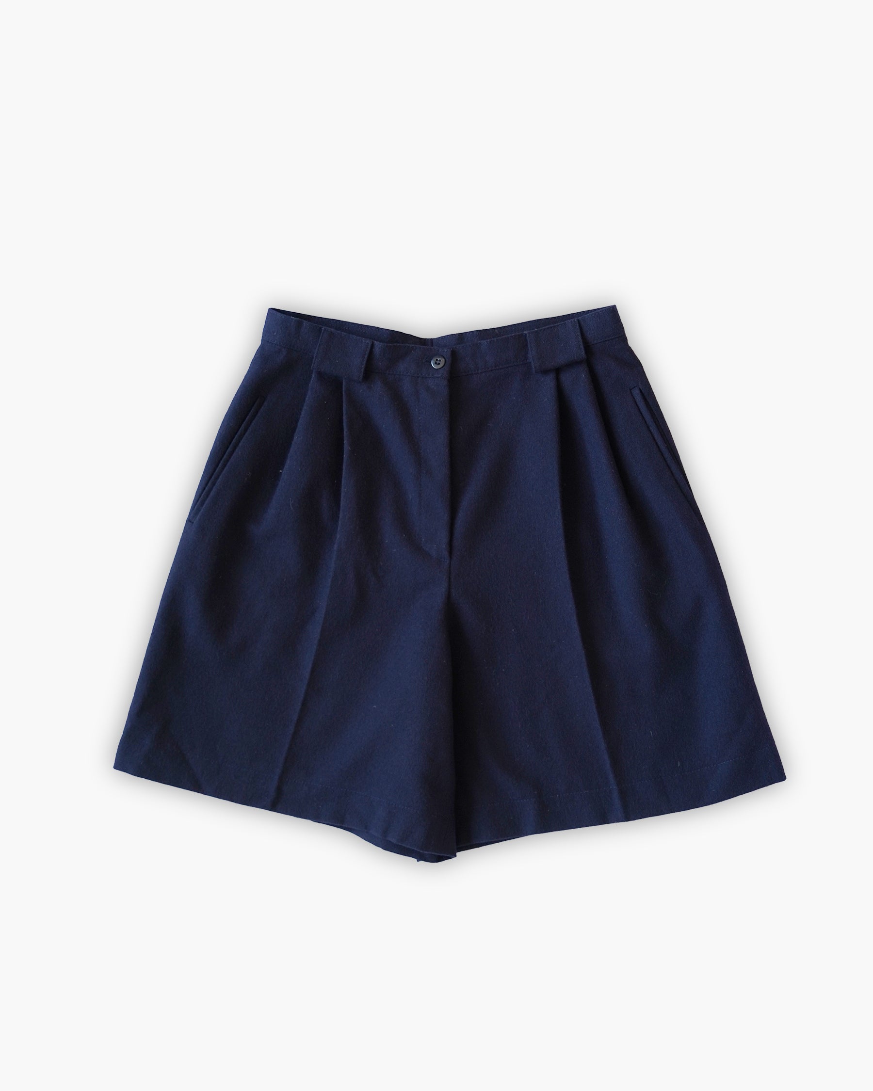 Wide Wool Shorts - Navy