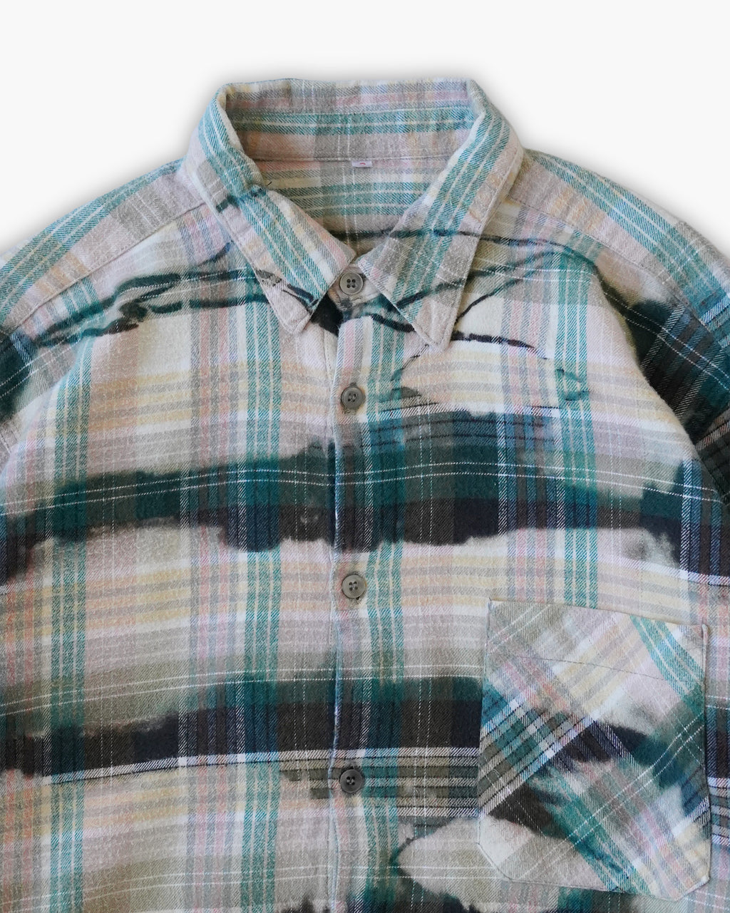 Sun Bleached Box Plaid Shirt - Green