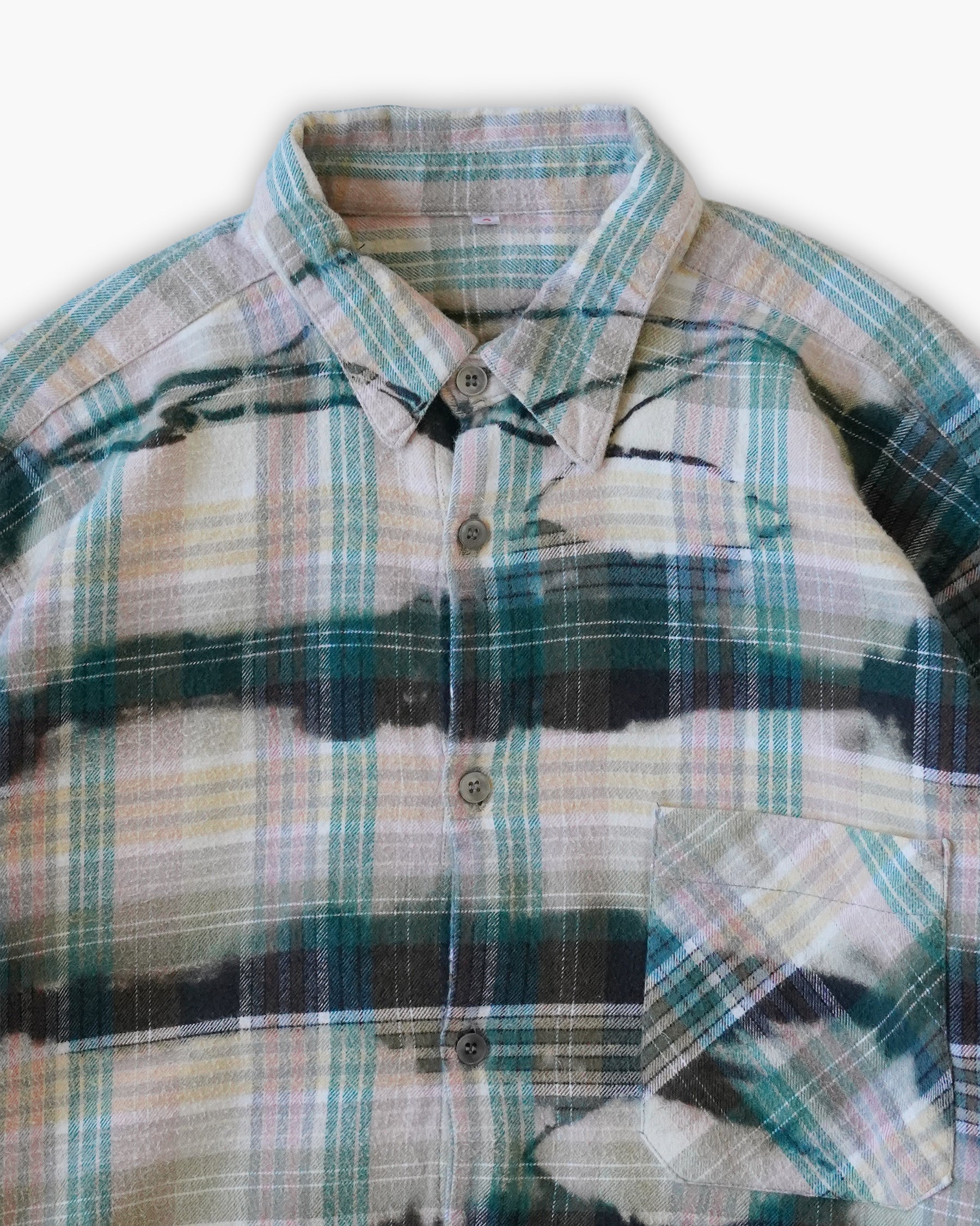 Sun Bleached Box Plaid Shirt - Green