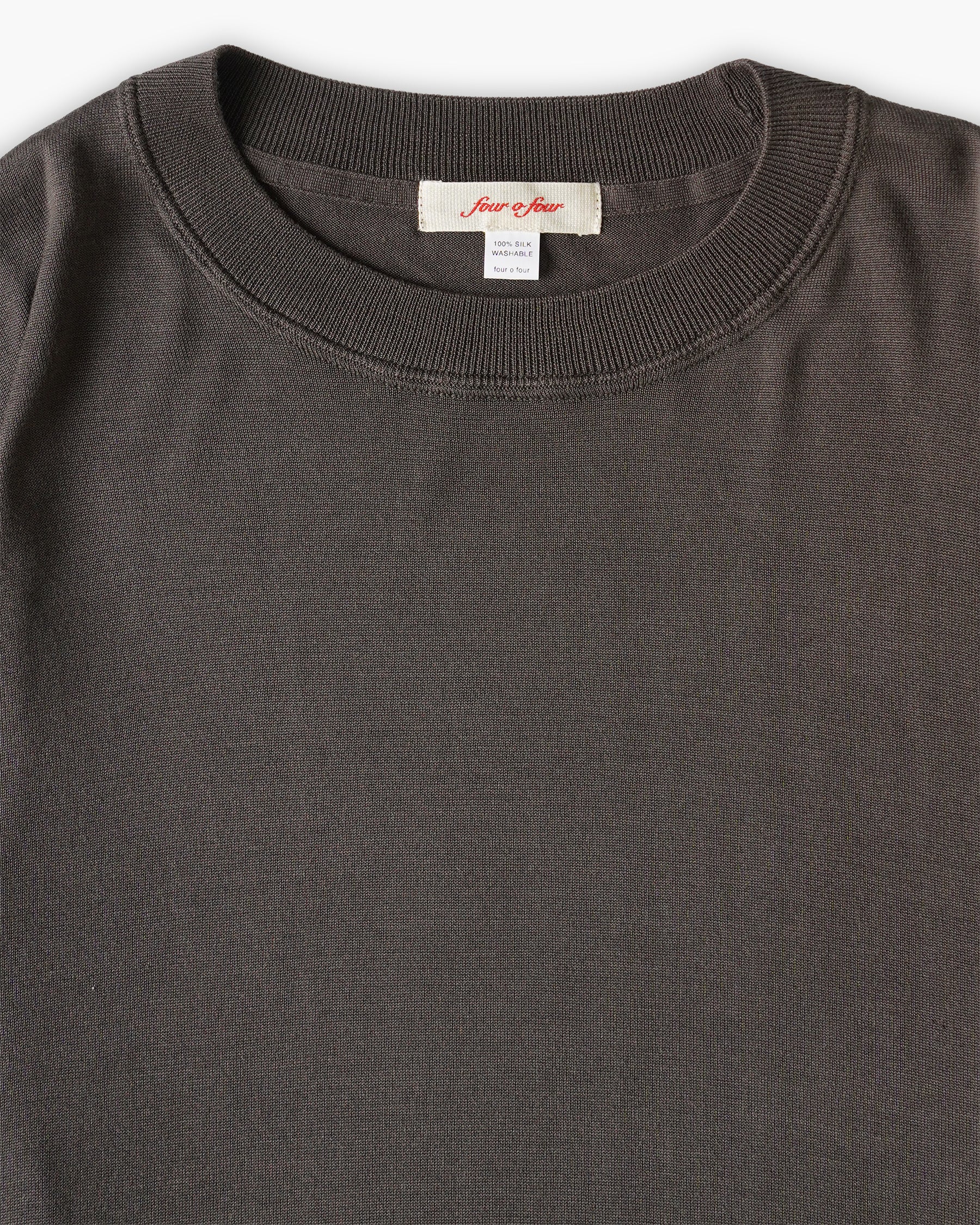 100% Washable Silk Tee L/S - Charcoal Brown