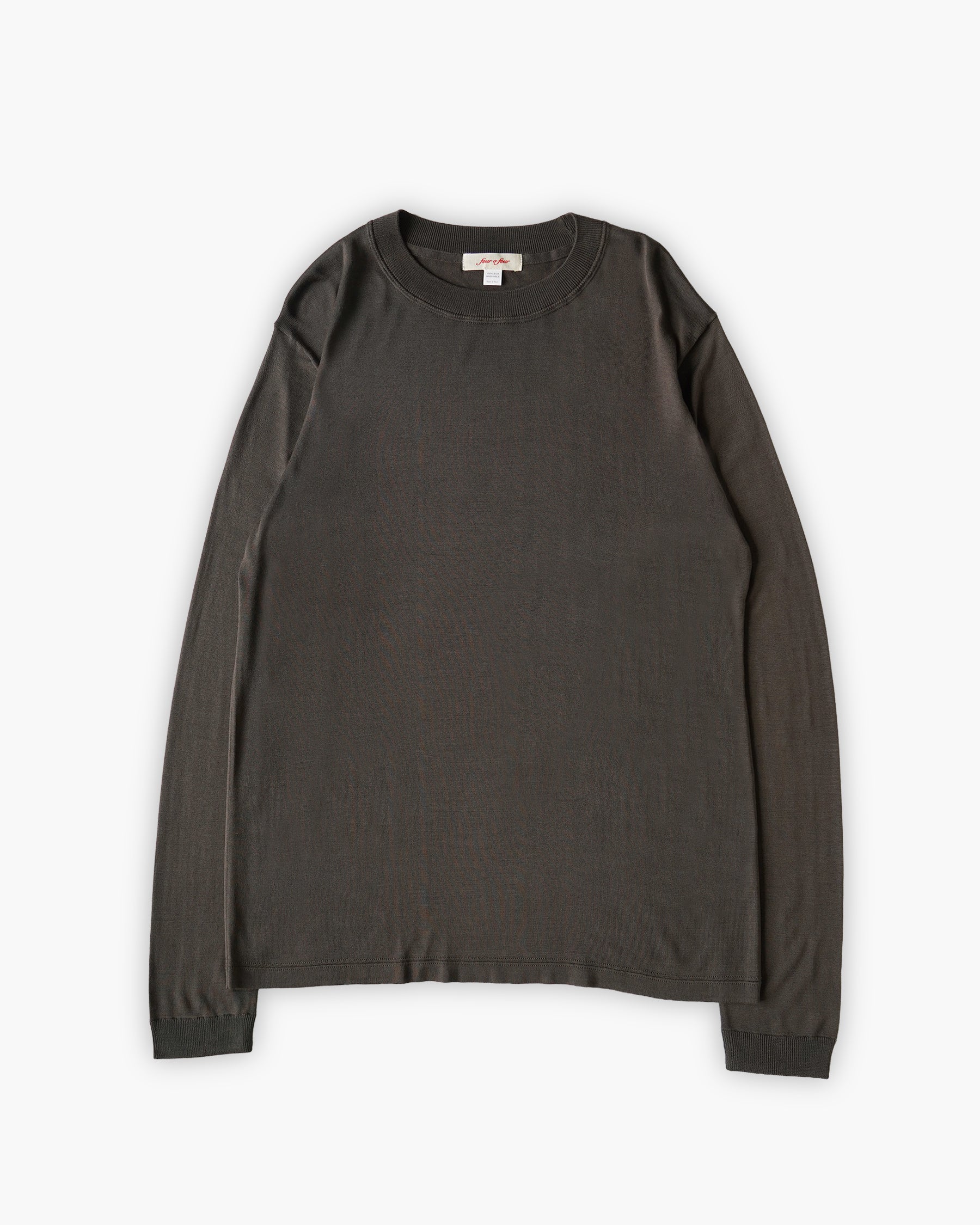 100% Washable Silk Tee L/S - Charcoal Brown