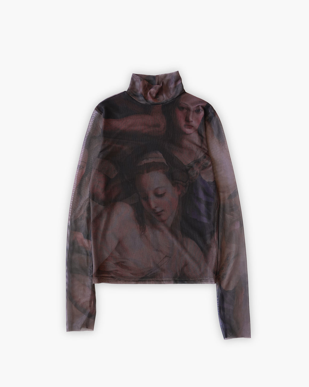 Art Print Sheer High Neck Top