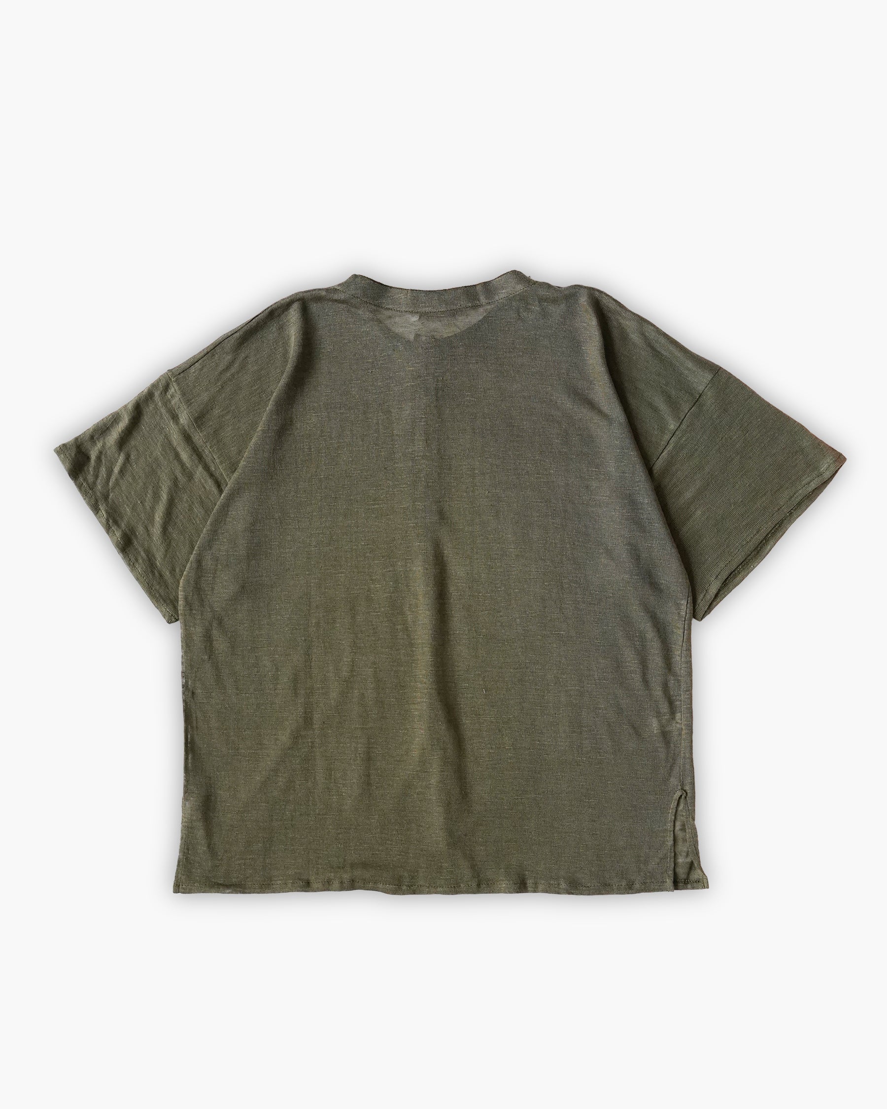Open-Weave Henley T-Shirt - Khaki
