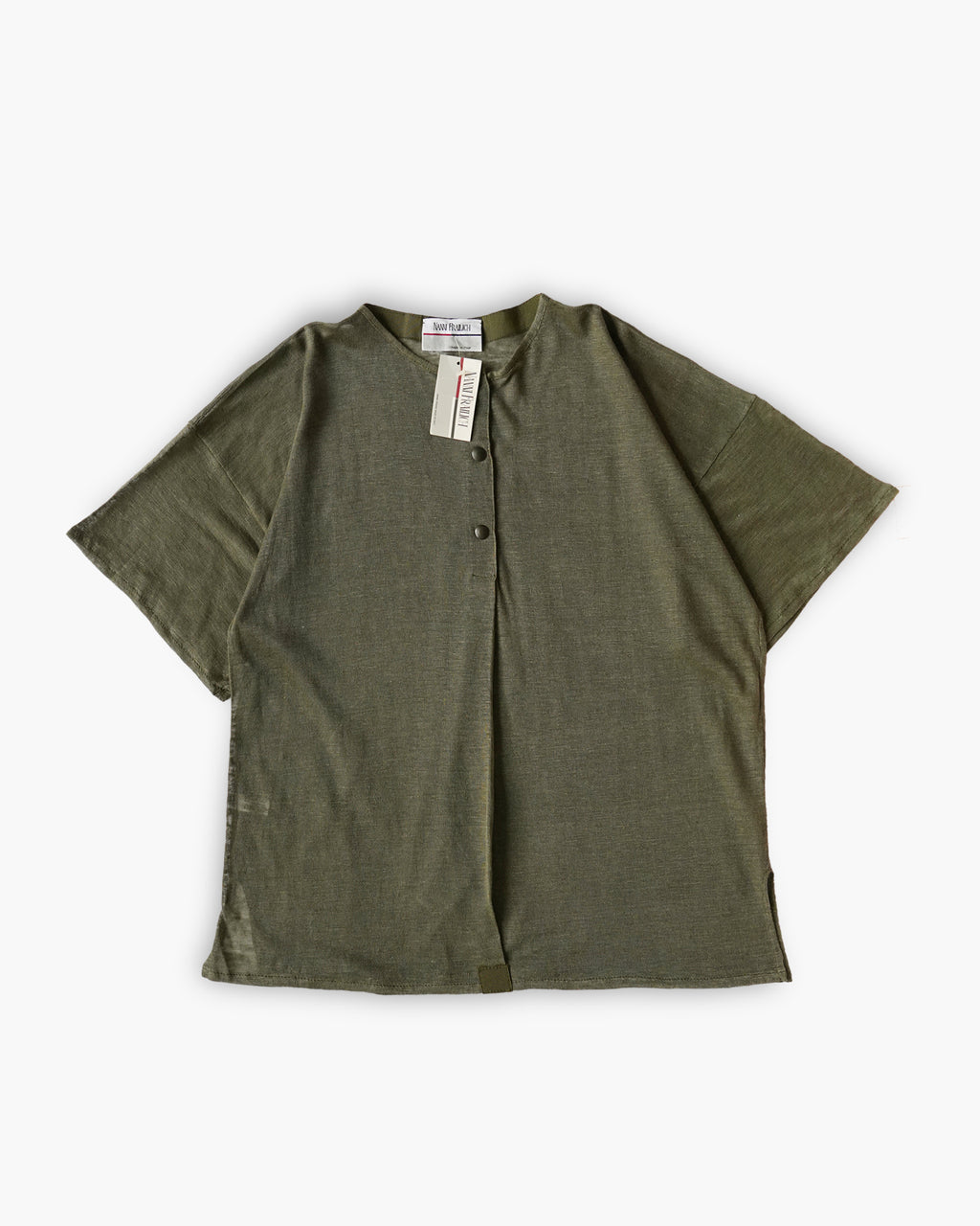 Open-Weave Henley T-Shirt - Khaki