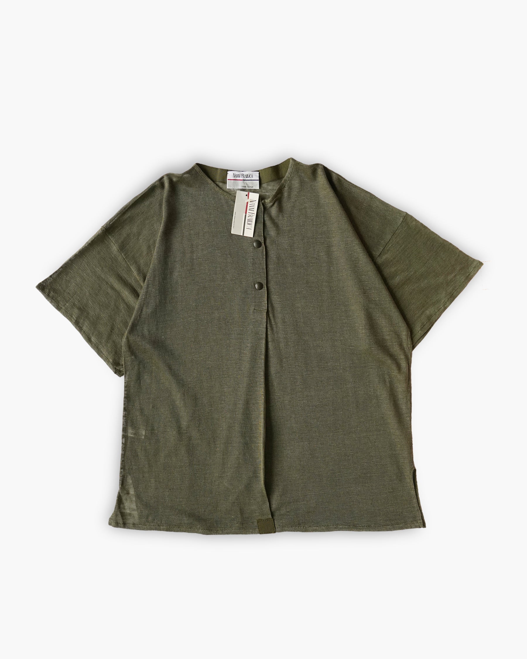 Open-Weave Henley T-Shirt - Khaki