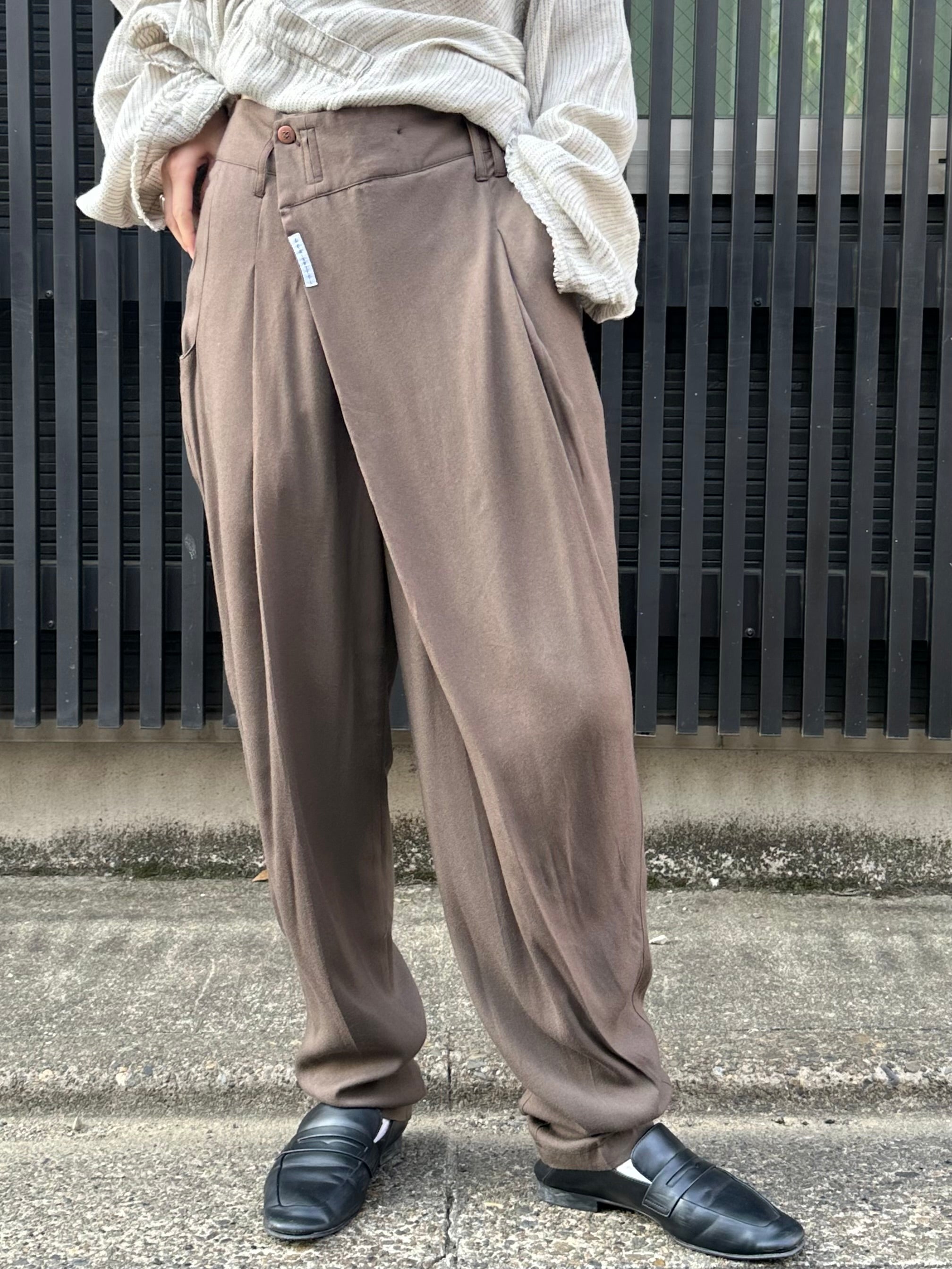 High-Waisted Relaxed Trousers with Overlap Front