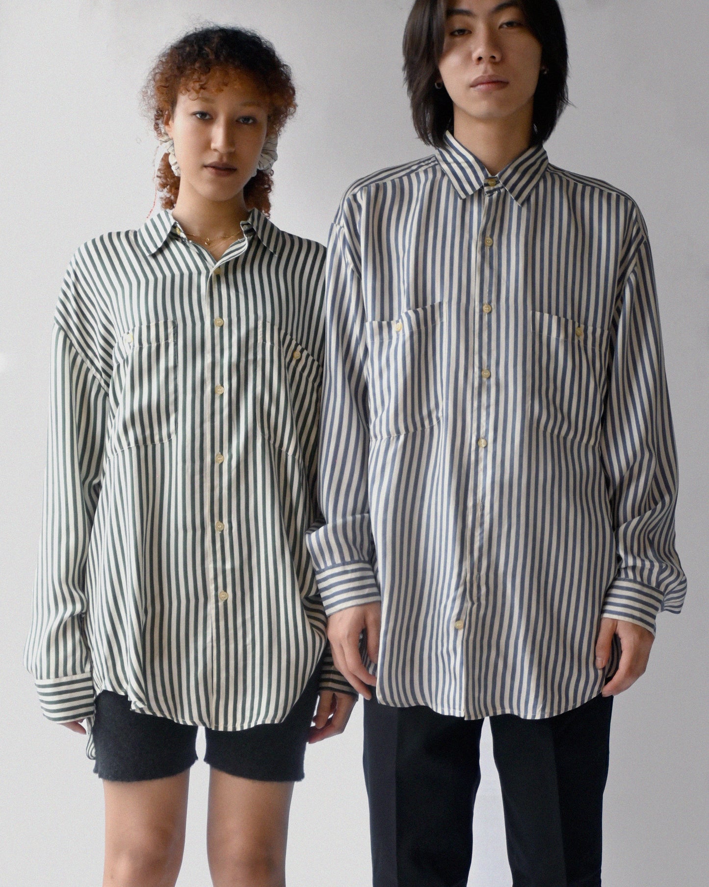 100% Silk Striped L/S Shirt - Green