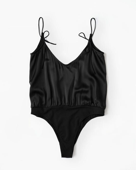 Silk Camisole Bodysuits - Black