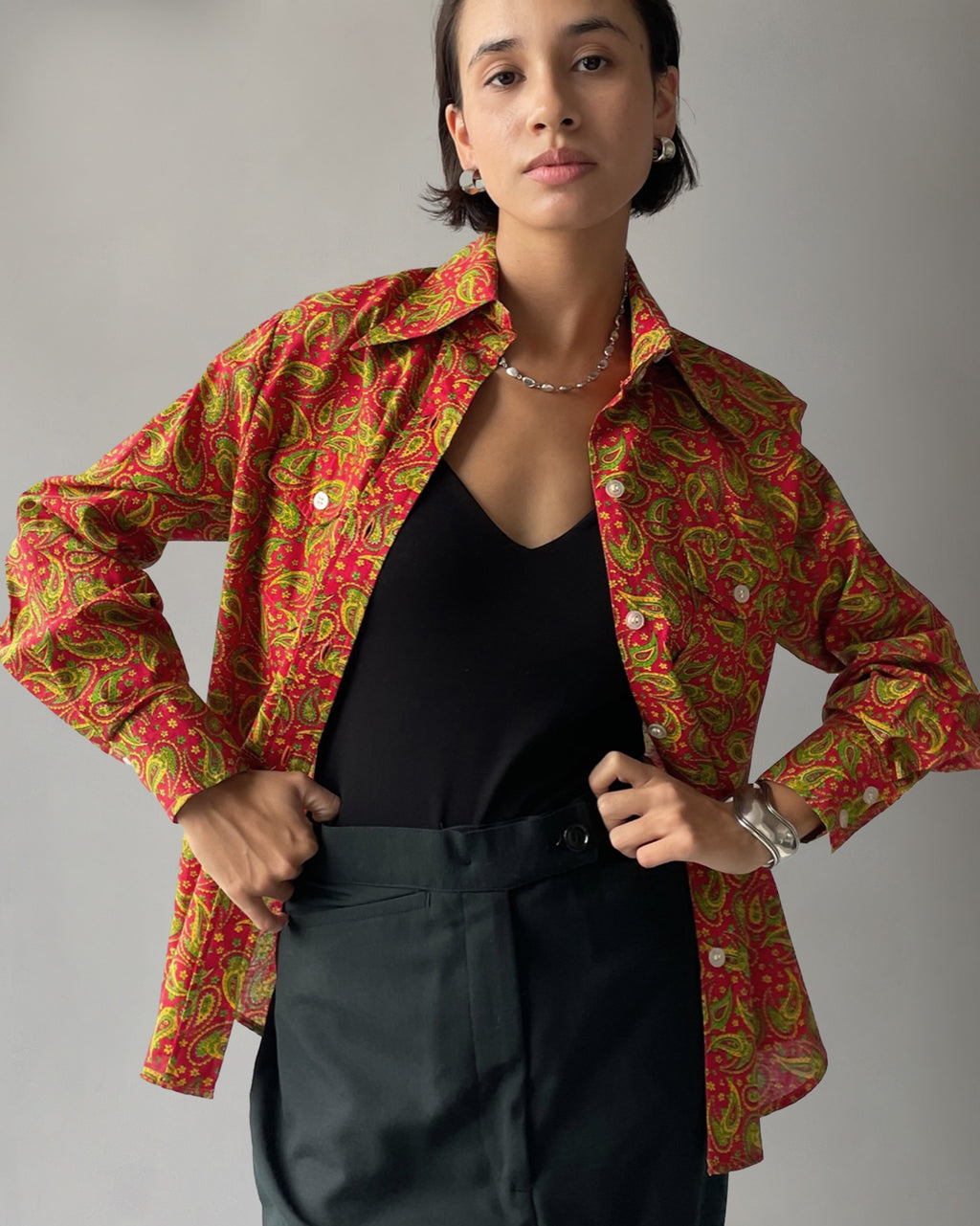 70s Patterned Cotton L/S Shirt