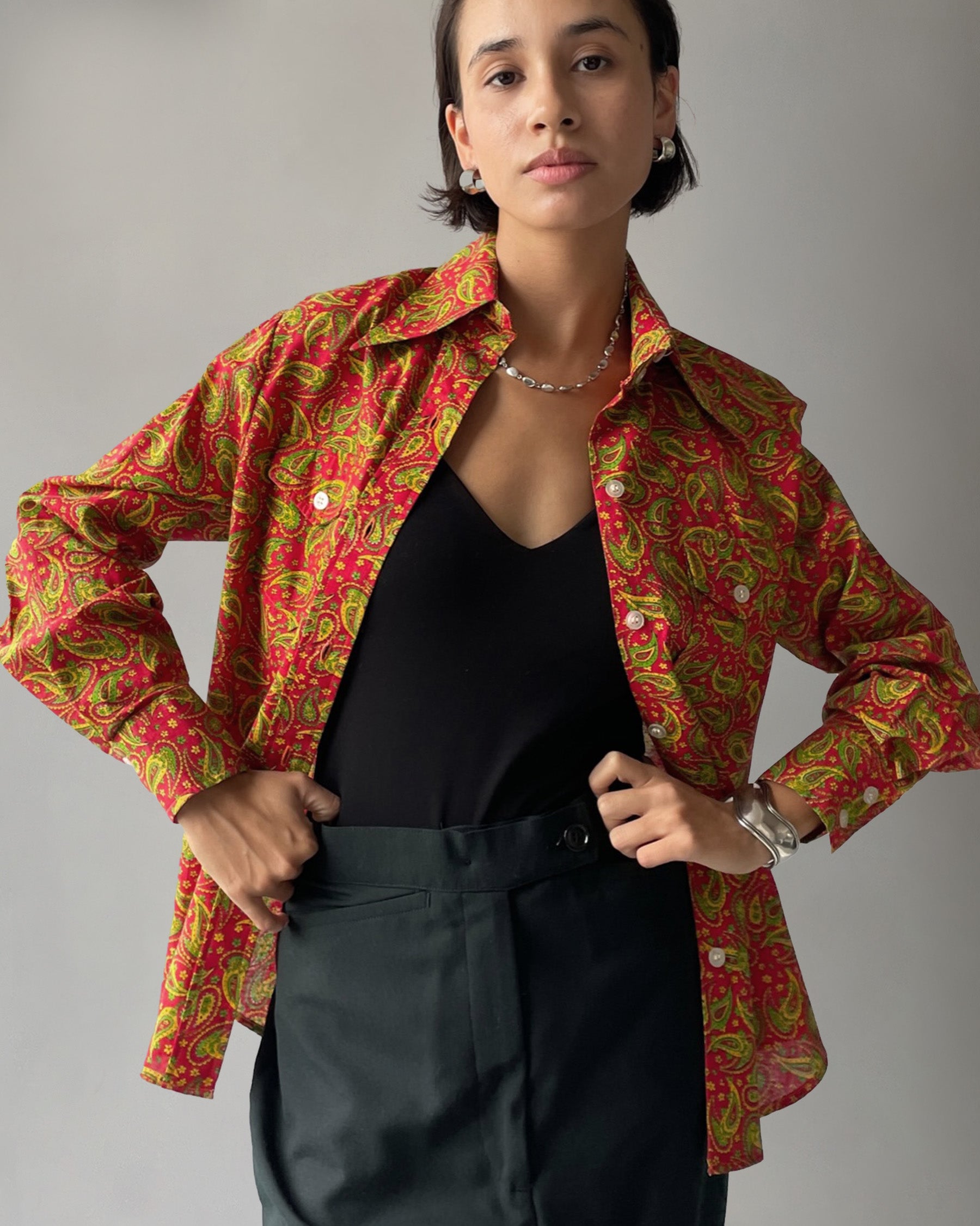 70s Patterned Cotton L/S Shirt