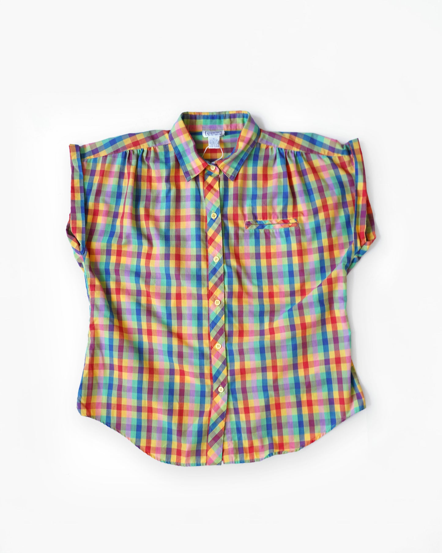 Colorful Check Cap Sleeve Blouse