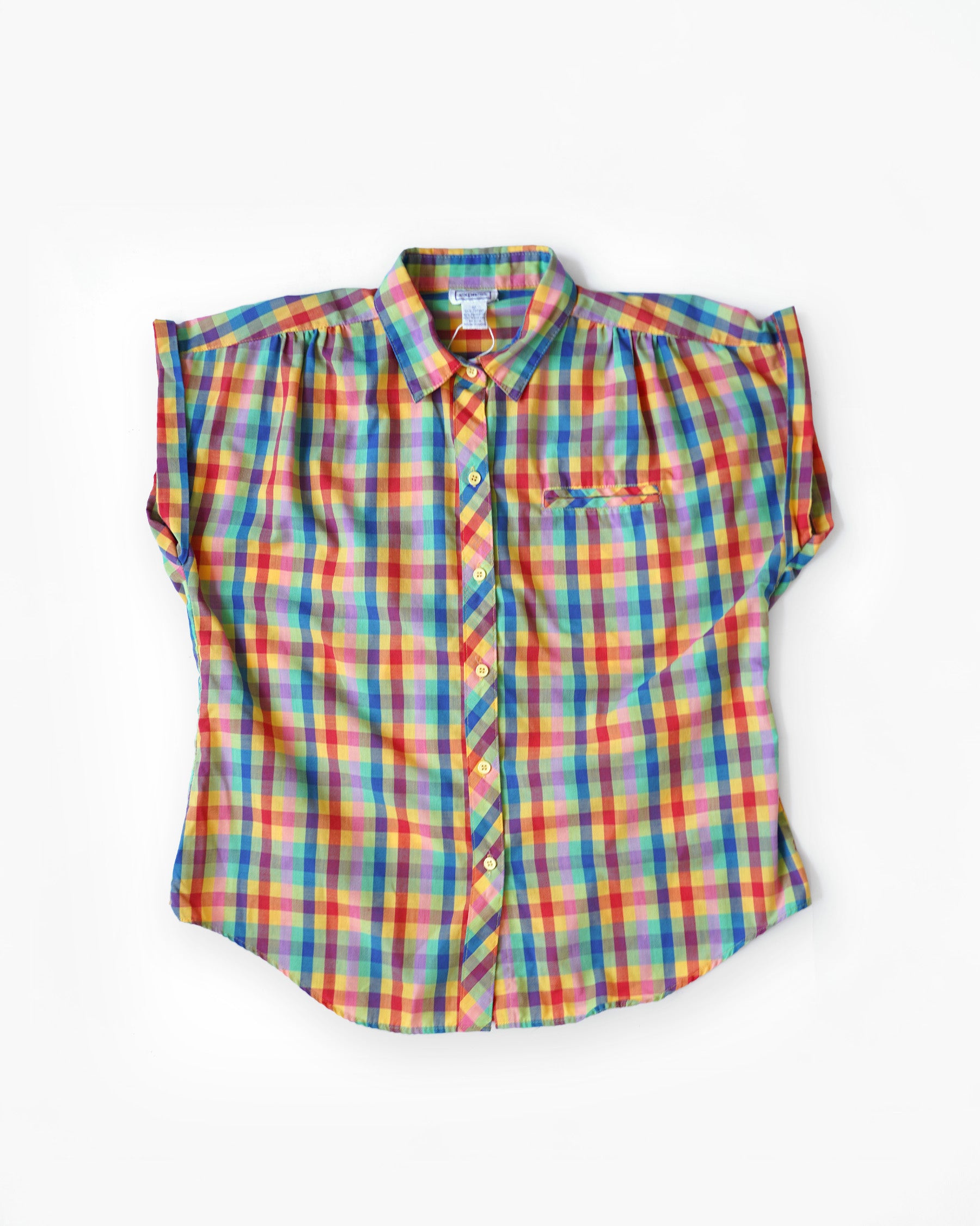 Colorful Check Cap Sleeve Blouse