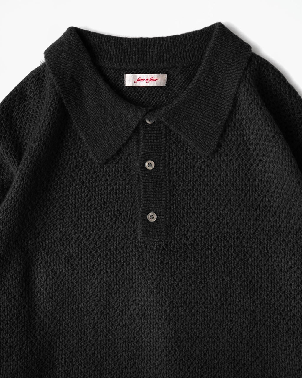 Mohair Blend Knit Polo - Black