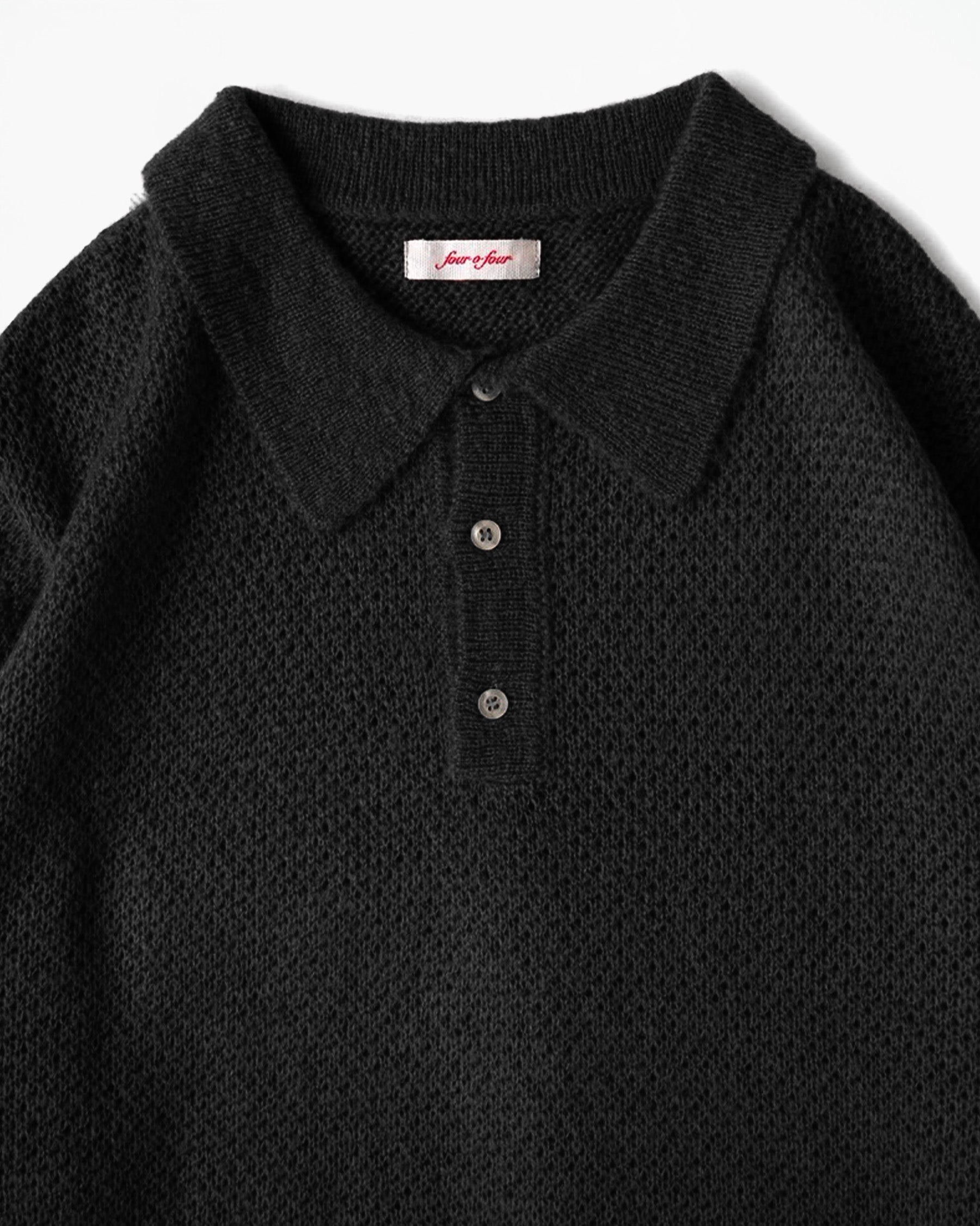 Mohair Blend Knit Polo - Black