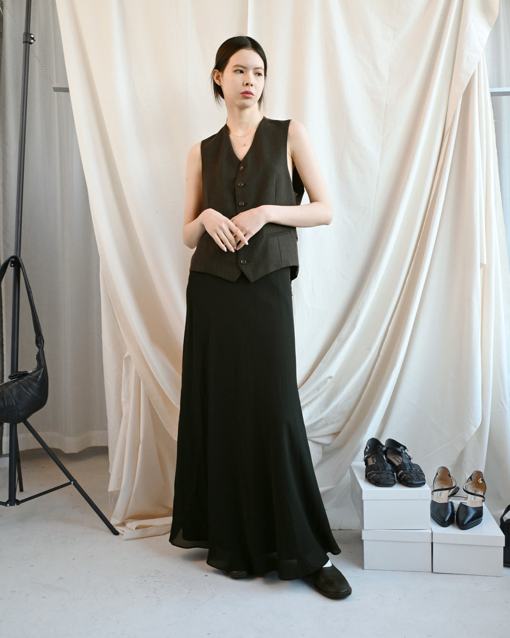Acetate Black Long Skirt - Flair