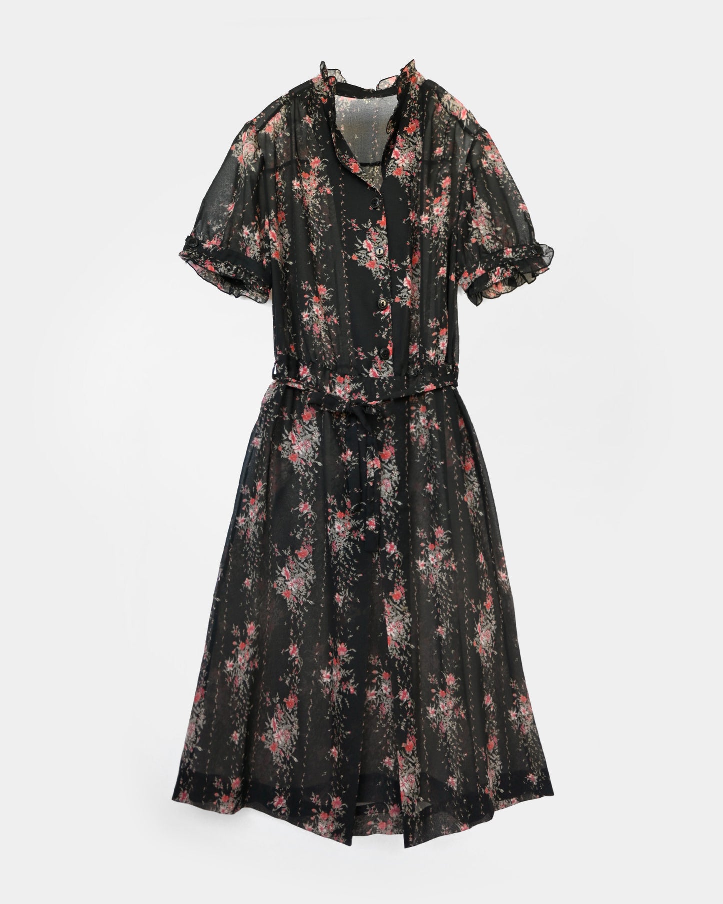 70's Flower Printed Sheer Dress