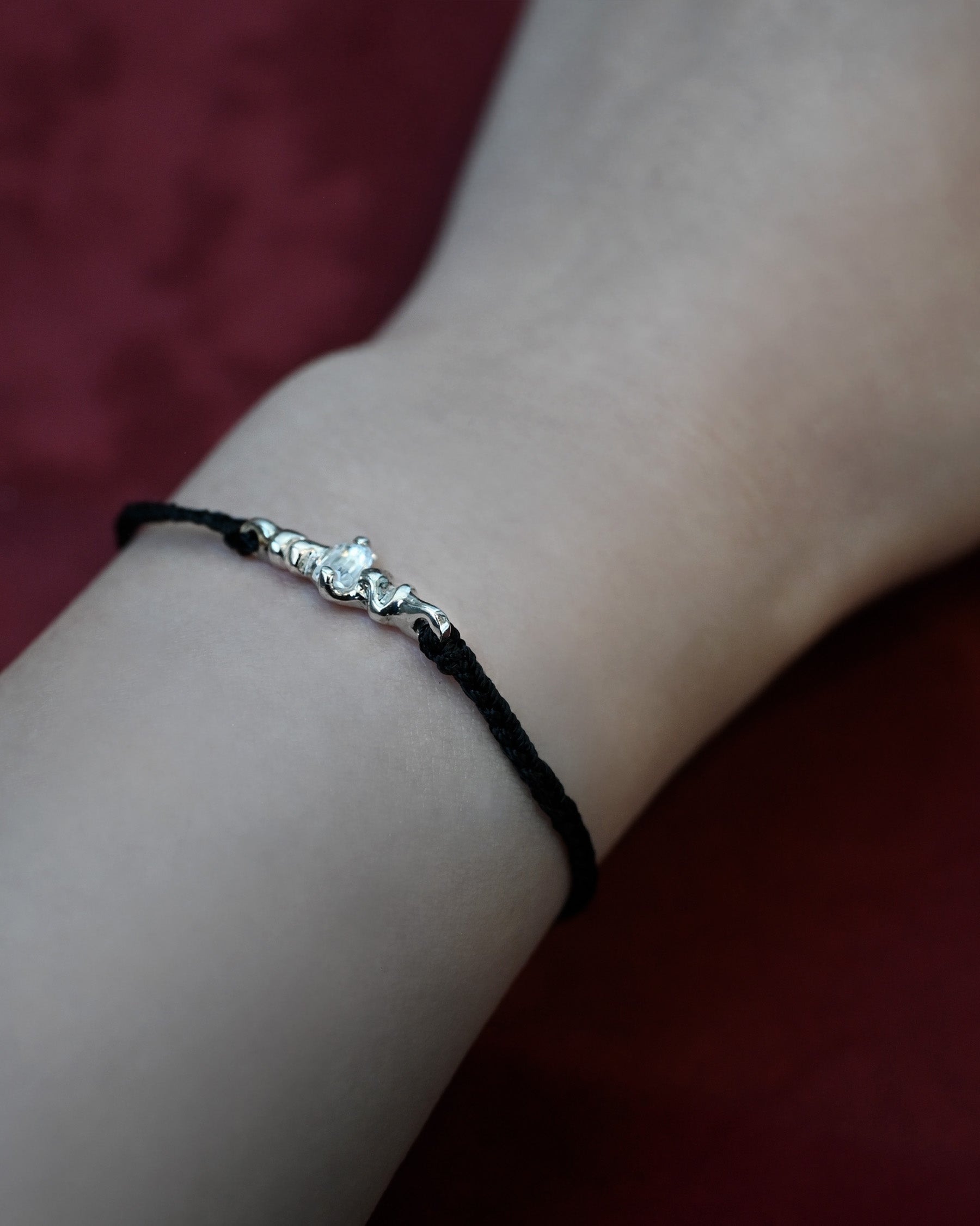 "Isabella Etou" Crinkle Cord Bracelet -  White Topaz