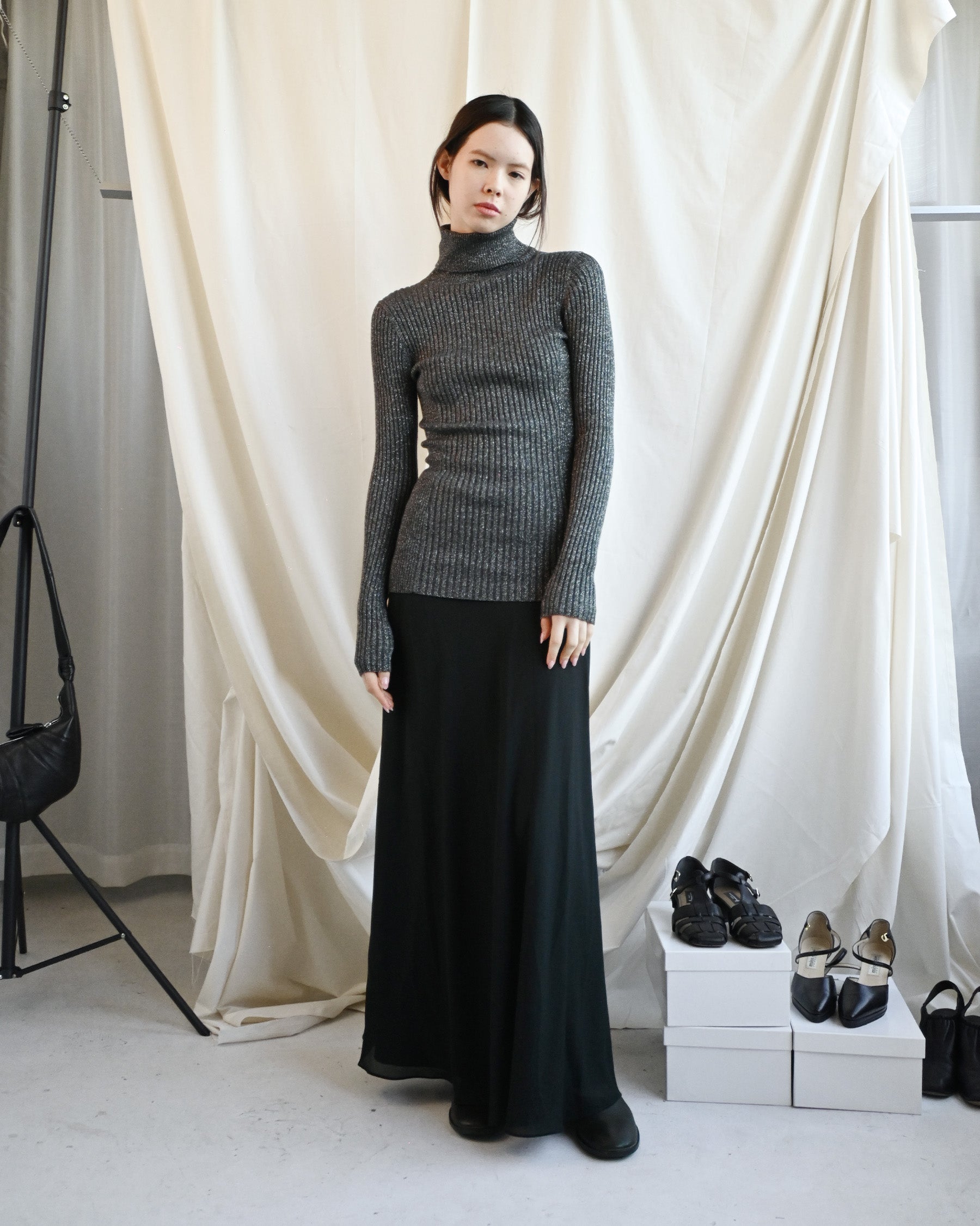 Sparkle Rib Turtle Neck - Silver