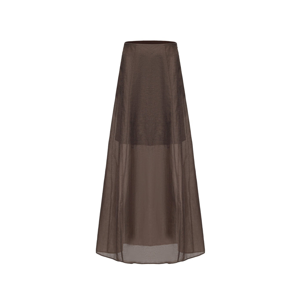 "RUOHAN" SHEER BROWN COCOON SKIRT