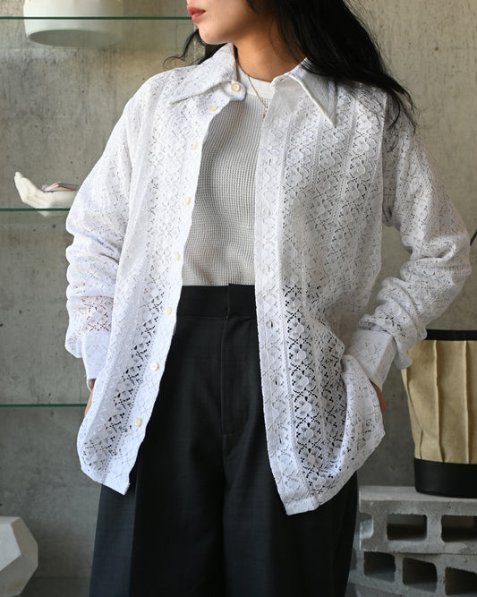 70's White Lace L/S Shirt