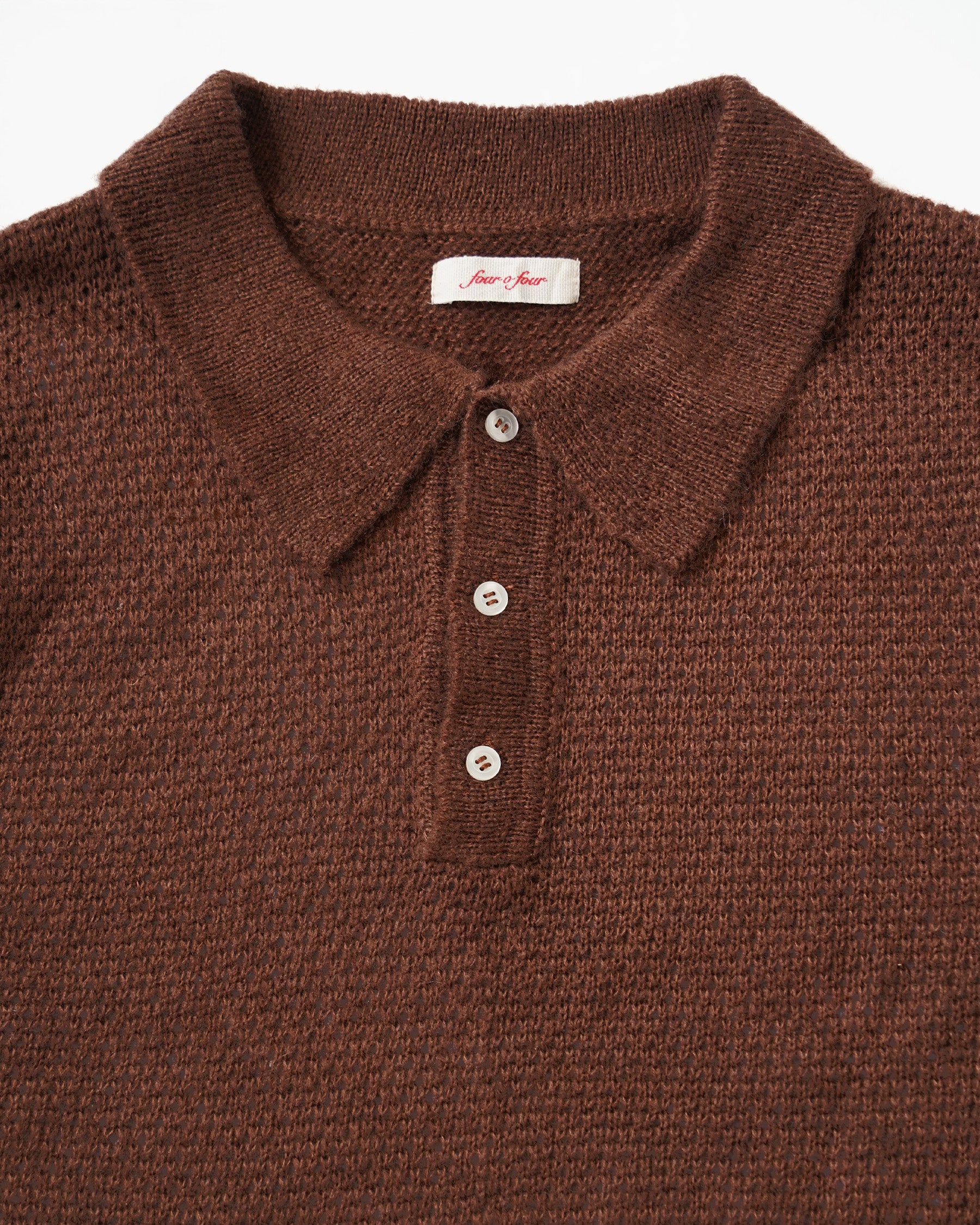 Mohair Blend Knit Polo - Brown