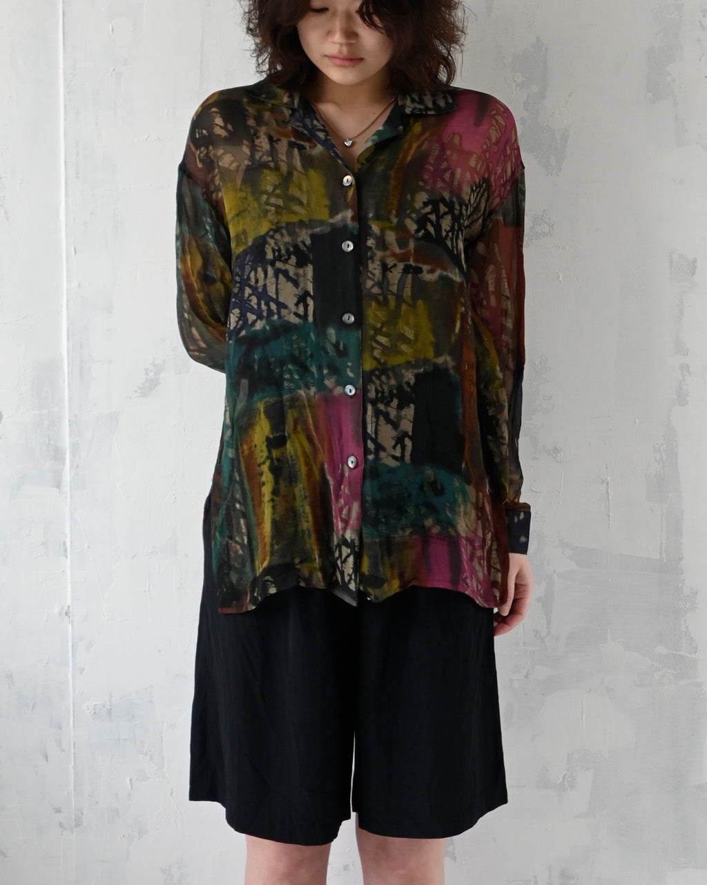 100% Silk Patterned Sheer Shirt