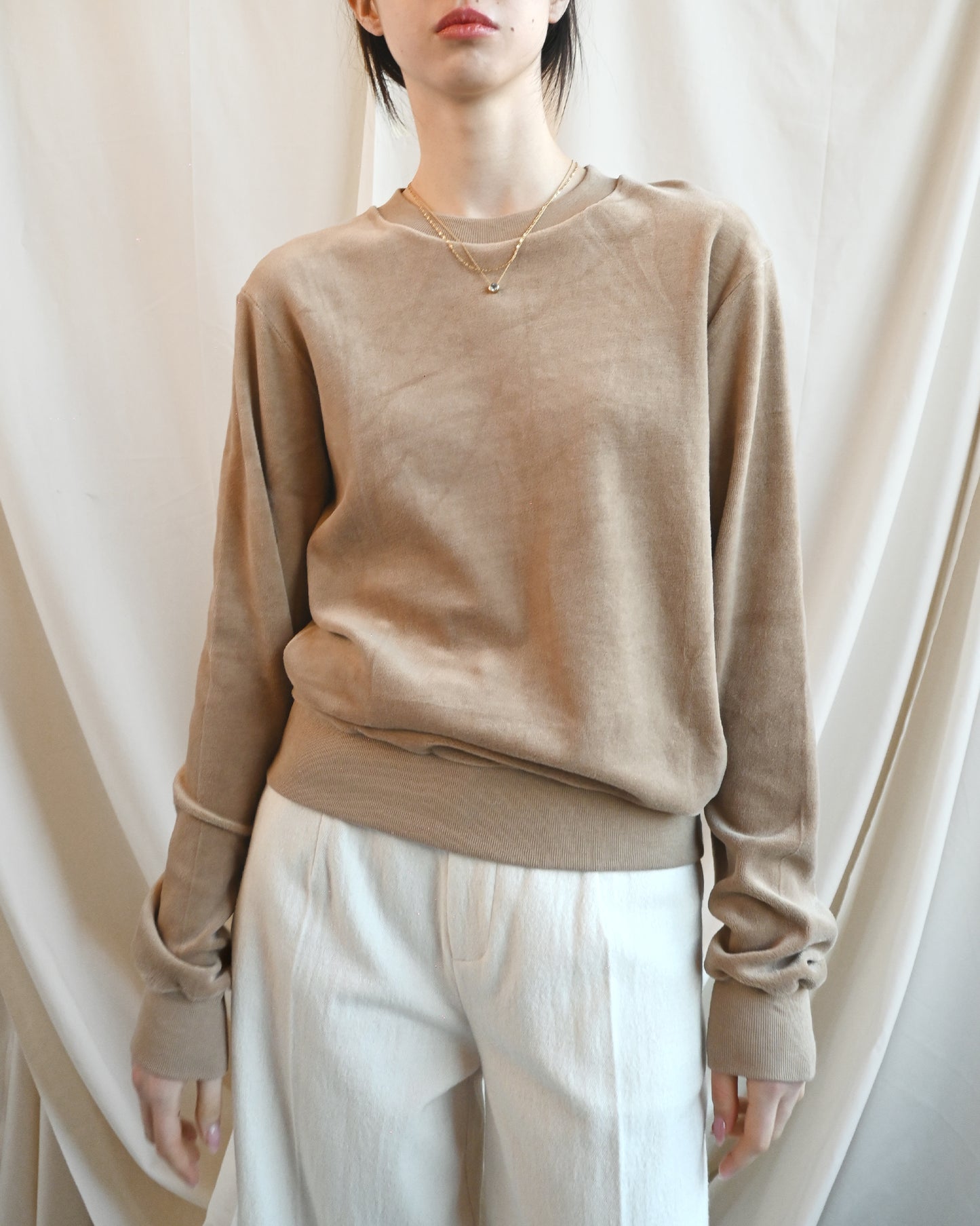 Cotton Velour Sweatshirts - Light Brown
