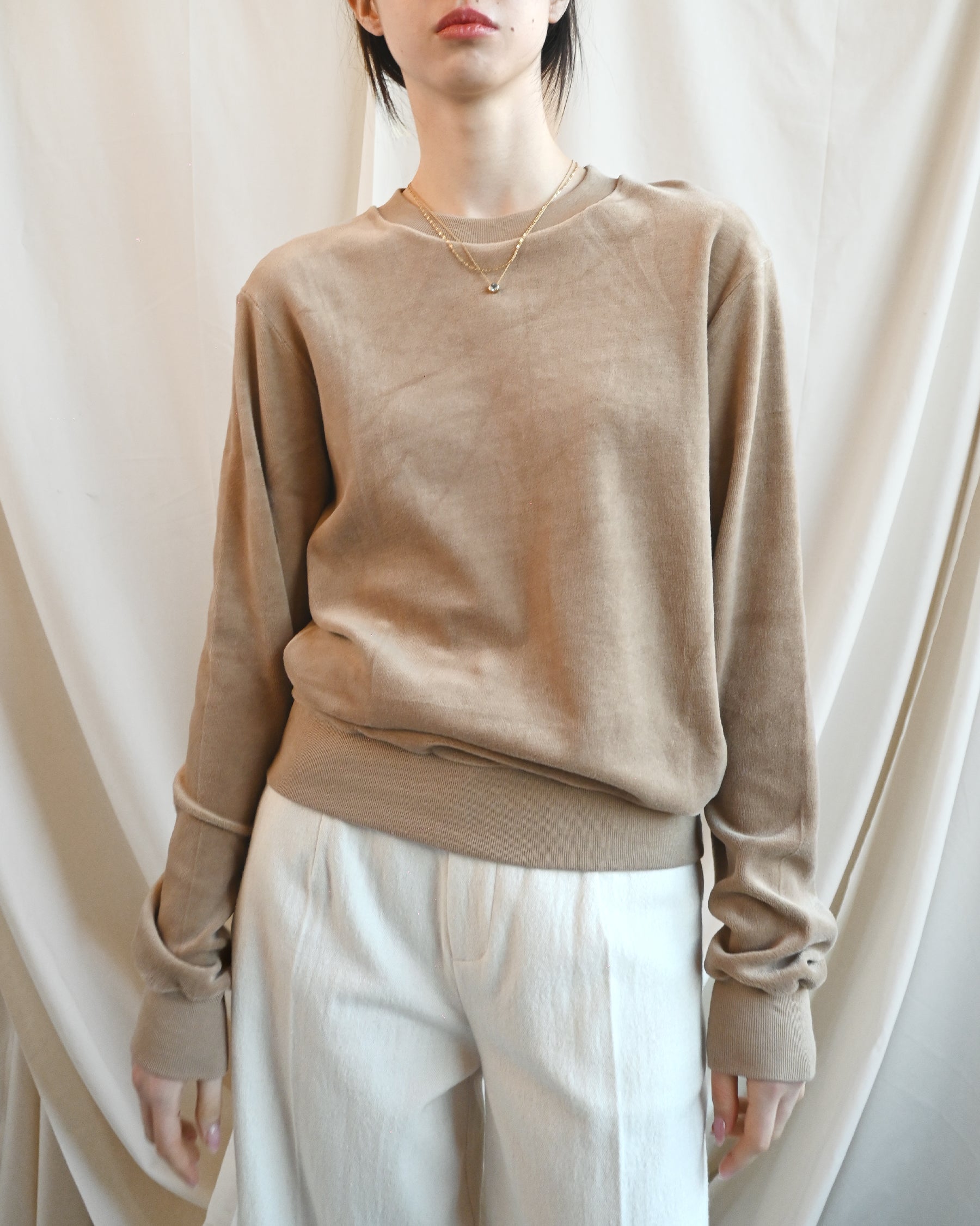 Cotton Velour Sweatshirts - Light Brown