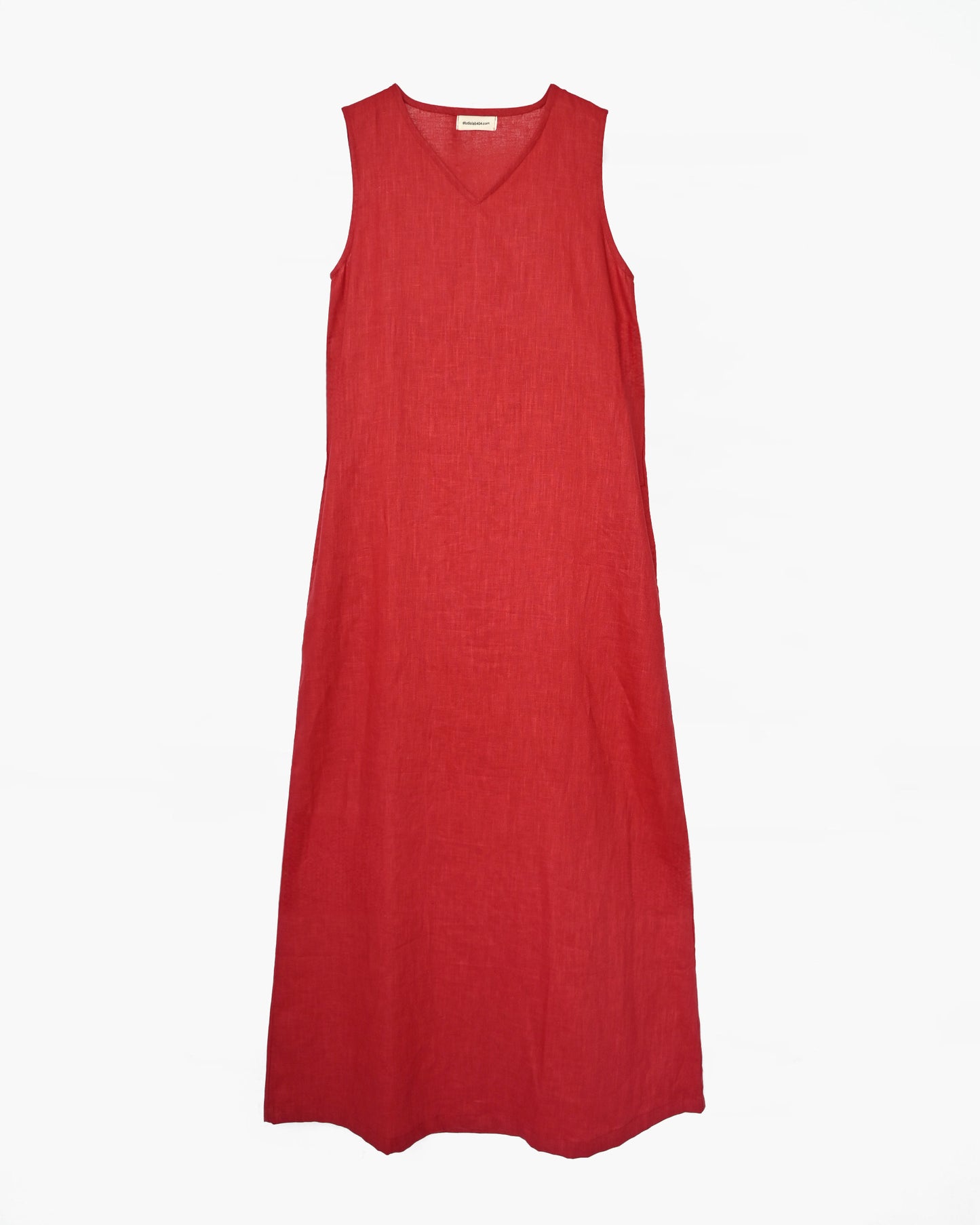 404 Linen V-neck Long Dress - Red