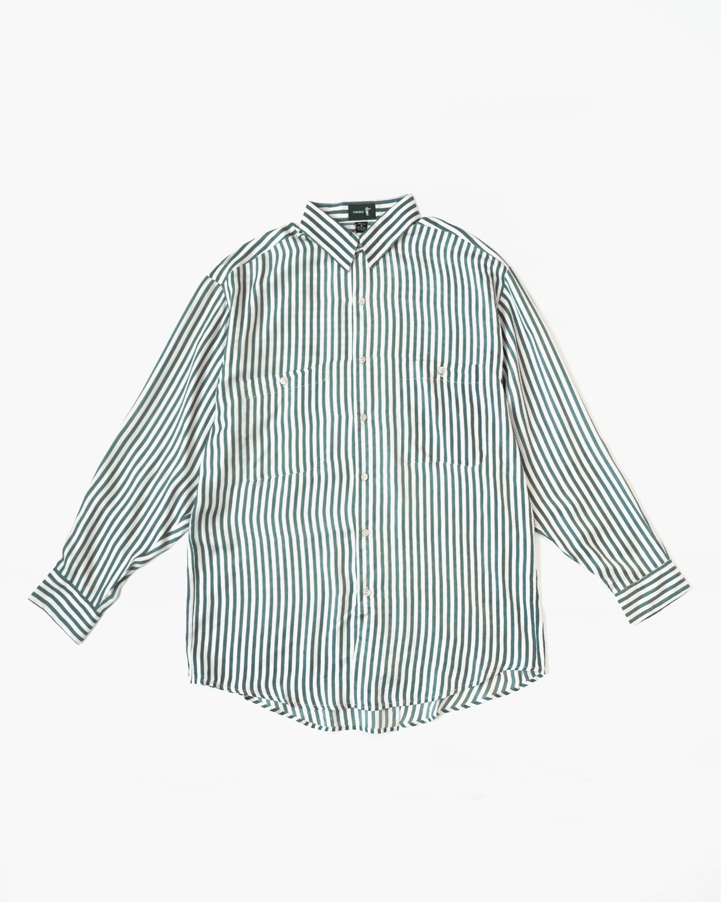 100% Silk Striped L/S Shirt - Green