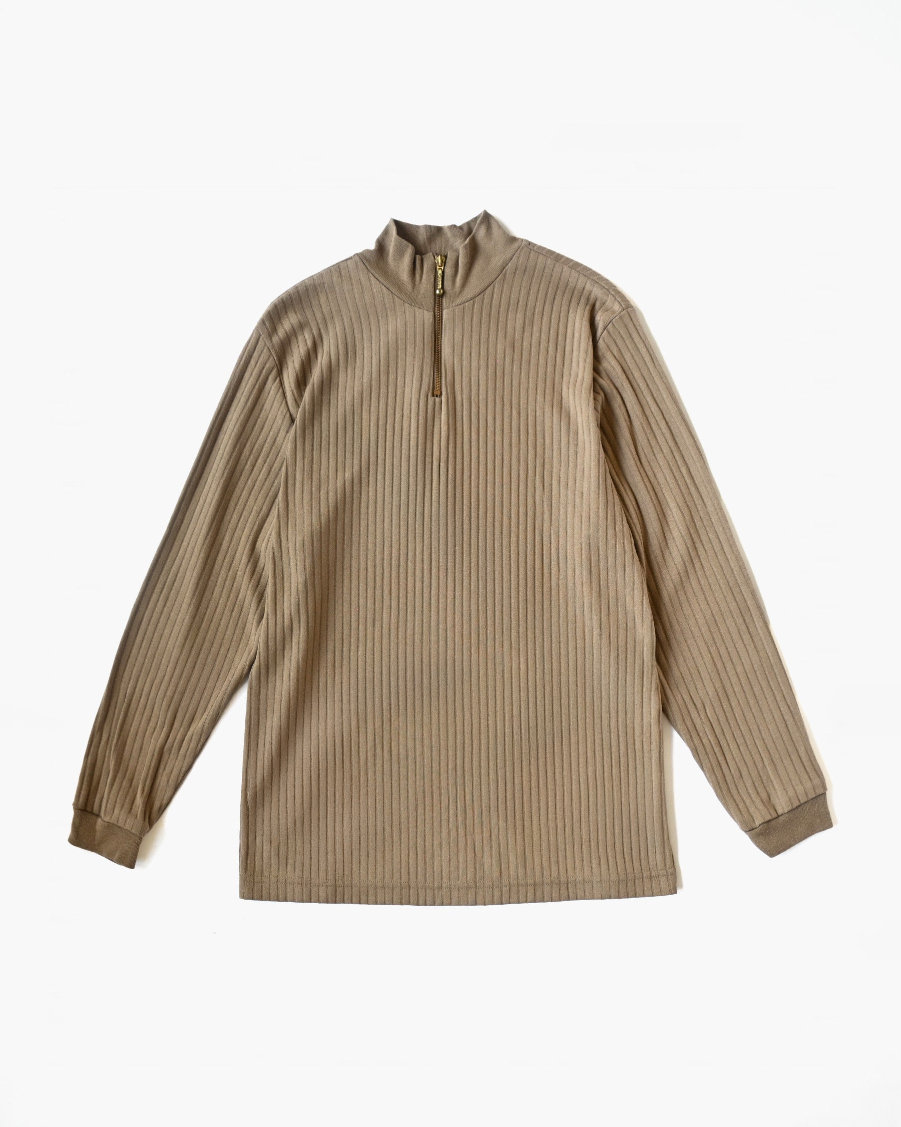 Zip-up Rib Top - Beige