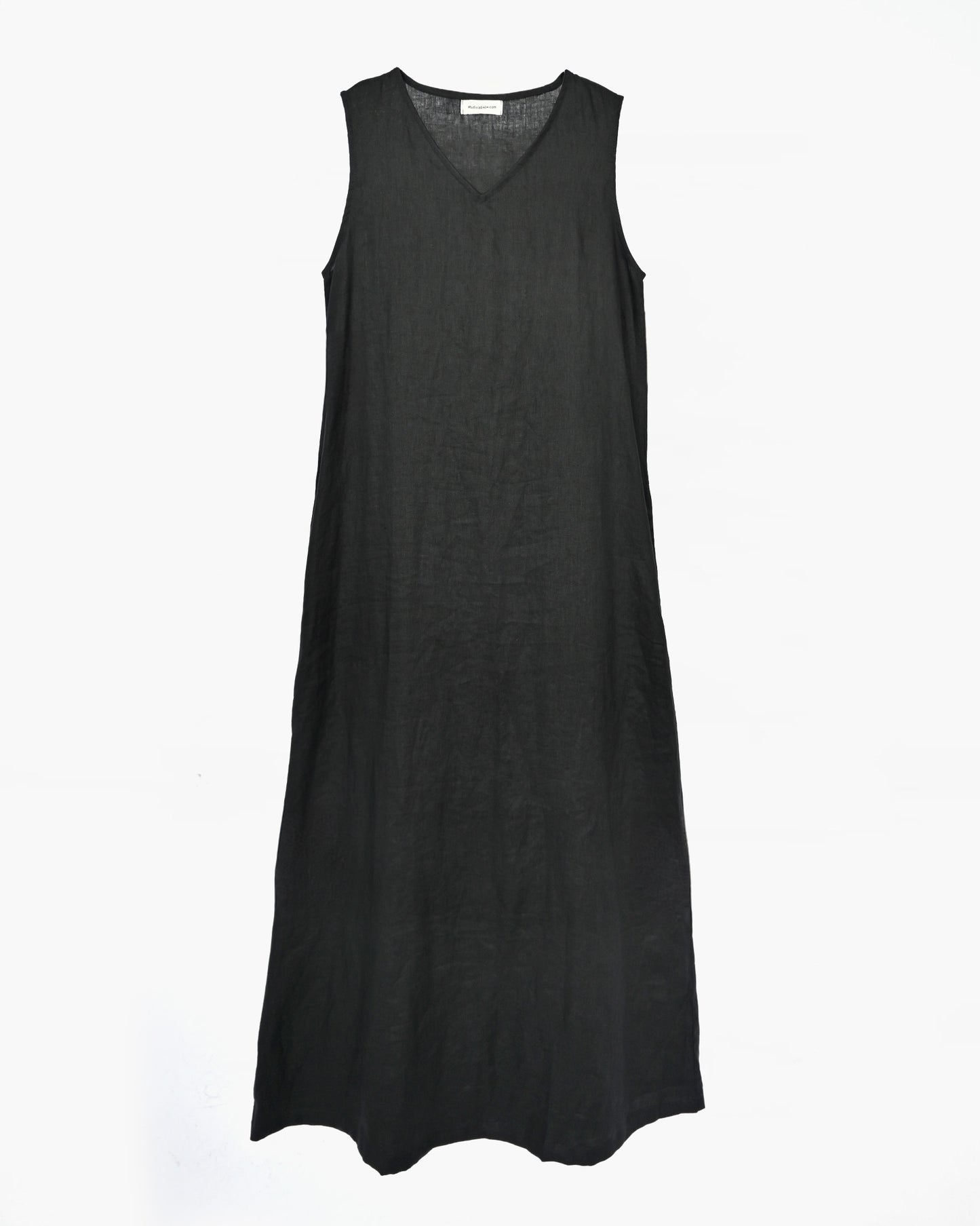 404 Linen V-neck Long Dress - Black