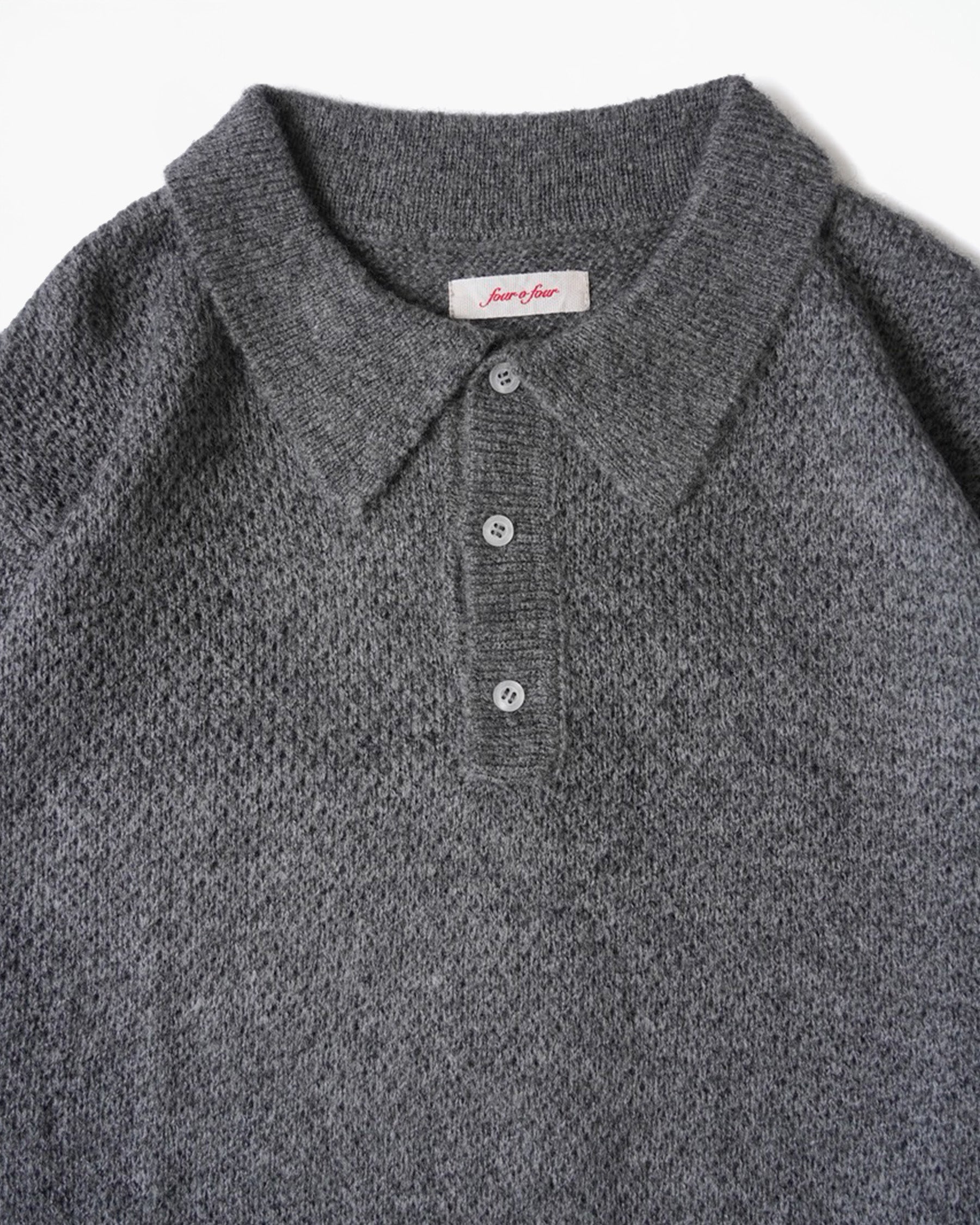 Mohair Blend Knit Polo - Gray