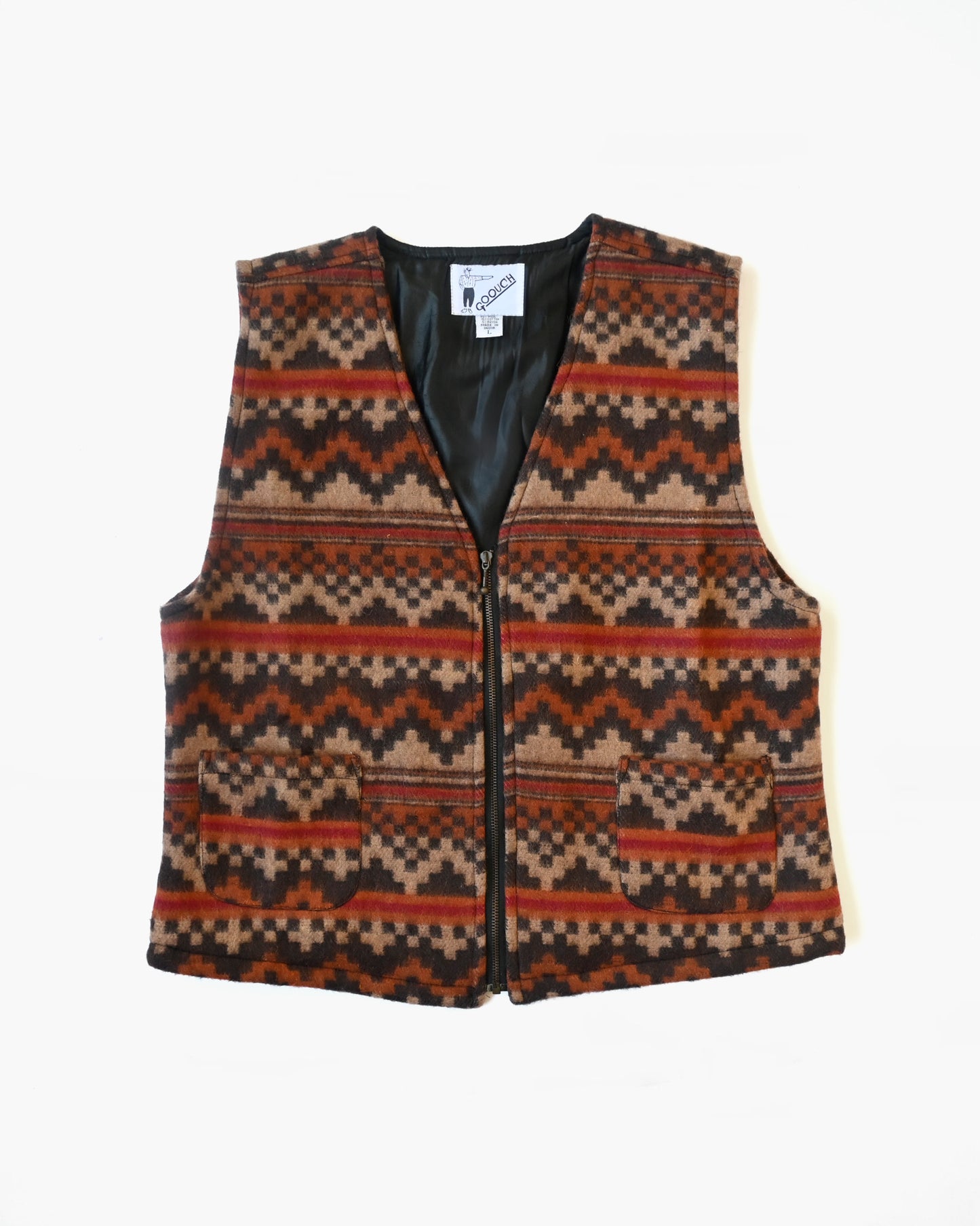 Patterned Zip Vest - Red