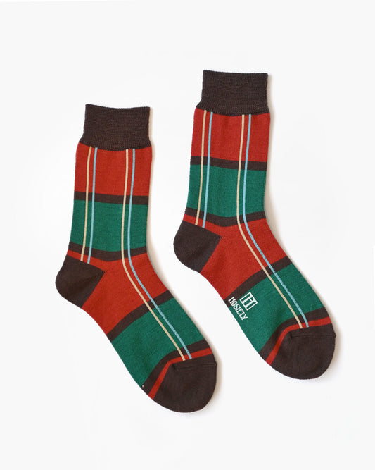 Wool Plaid Socks - Brown