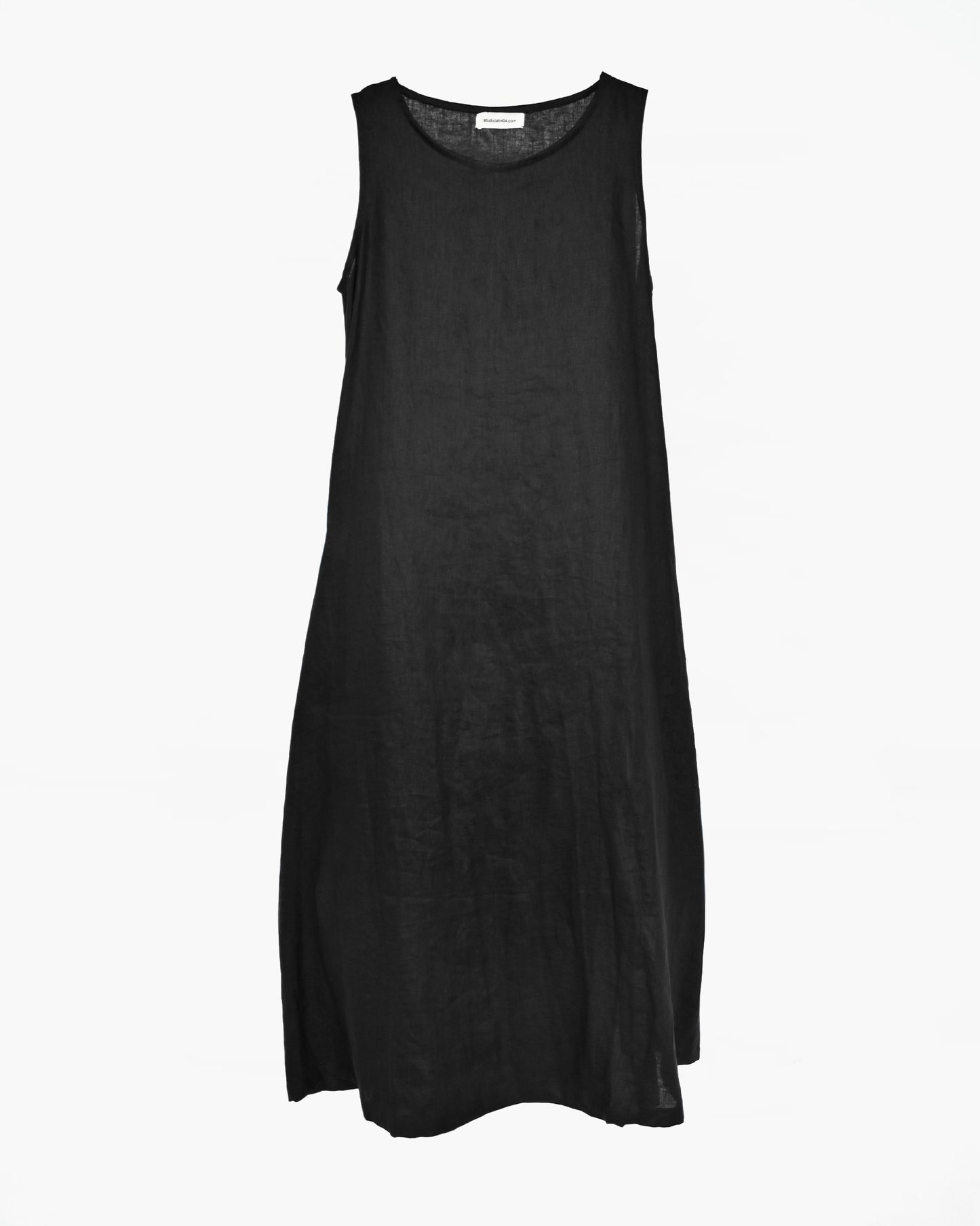 404 Linen Crew Neck Long Dress - Black