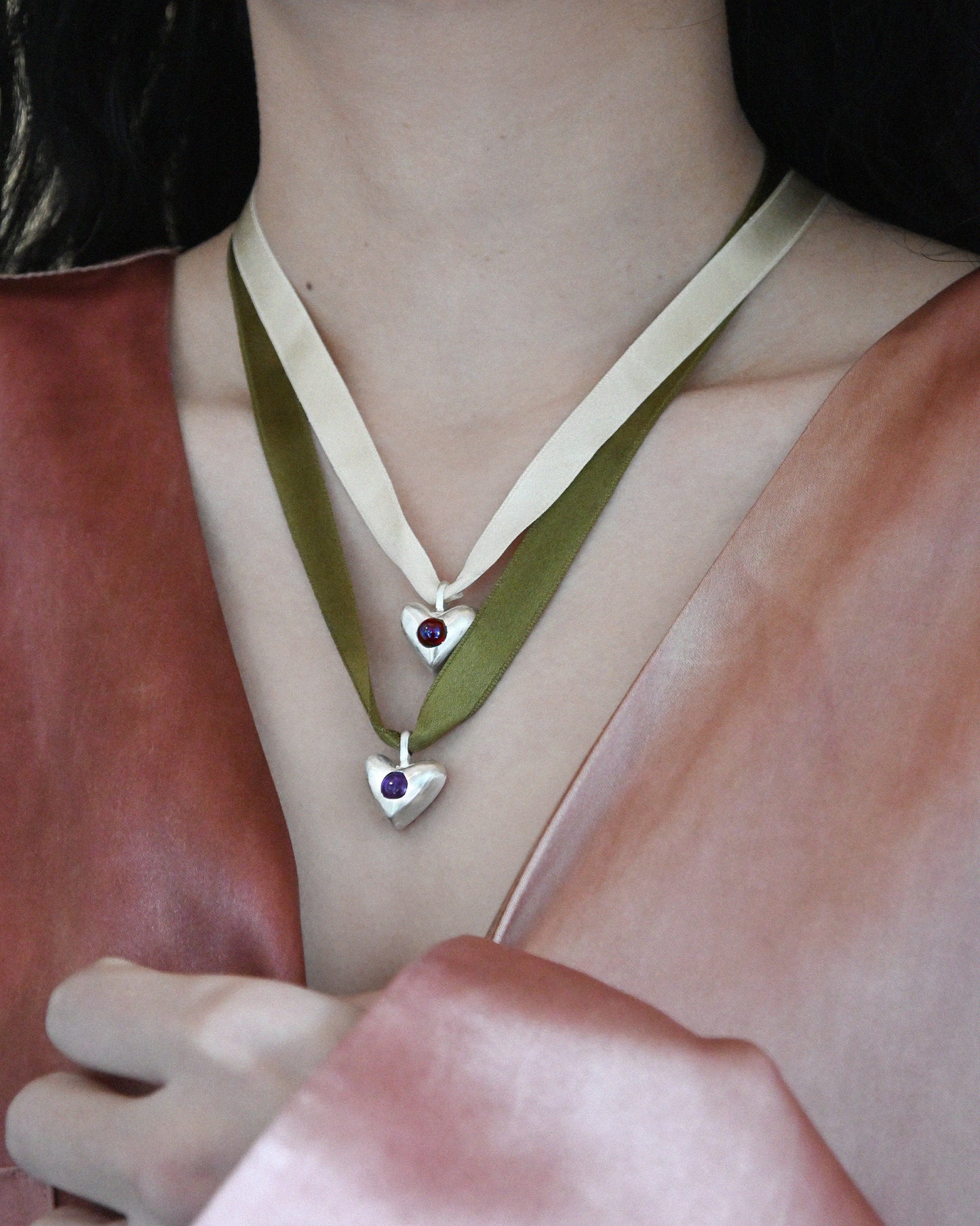 Heart Motif Necklace w/ Garnet