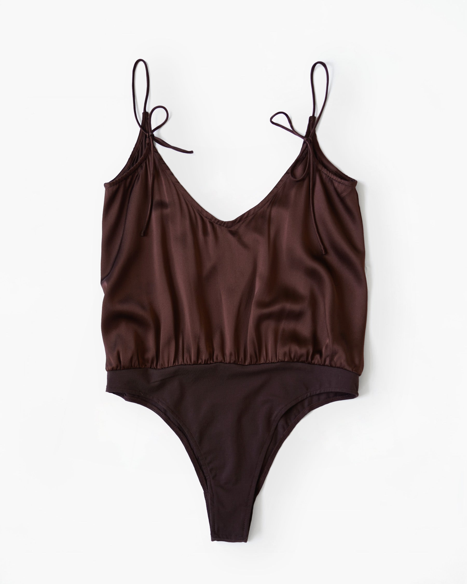 Silk Camisole Bodysuits - Brown