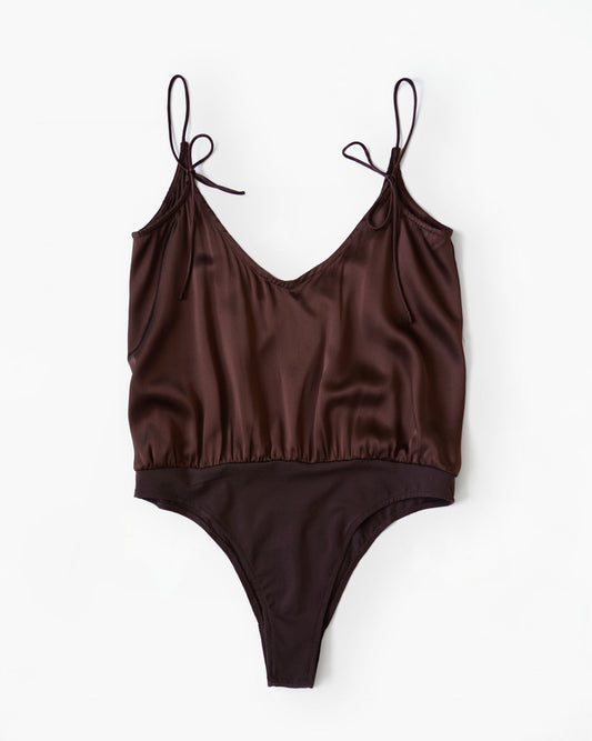 Silk Camisole Bodysuits - Brown