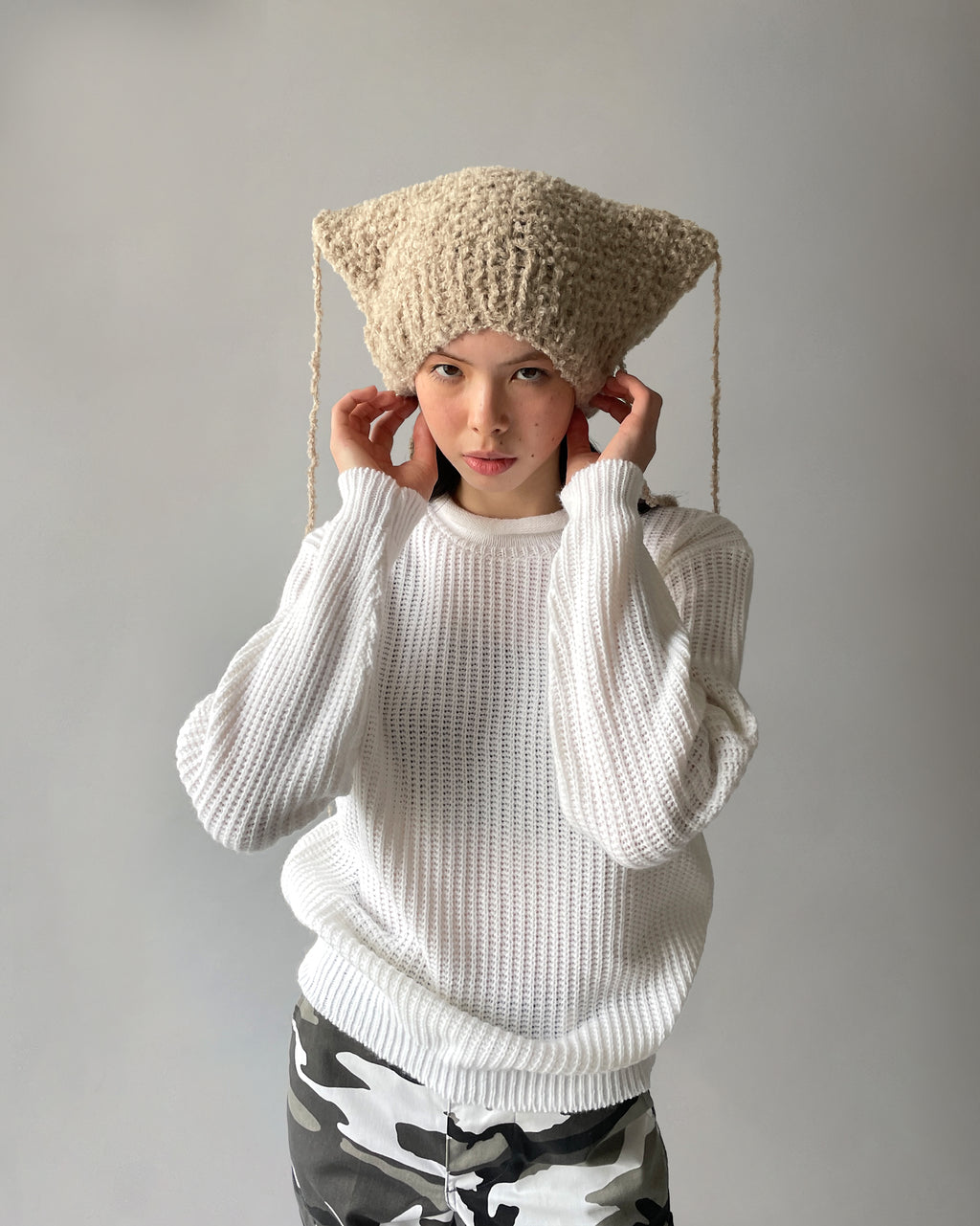 Acrylic Crew Neck White Sweater