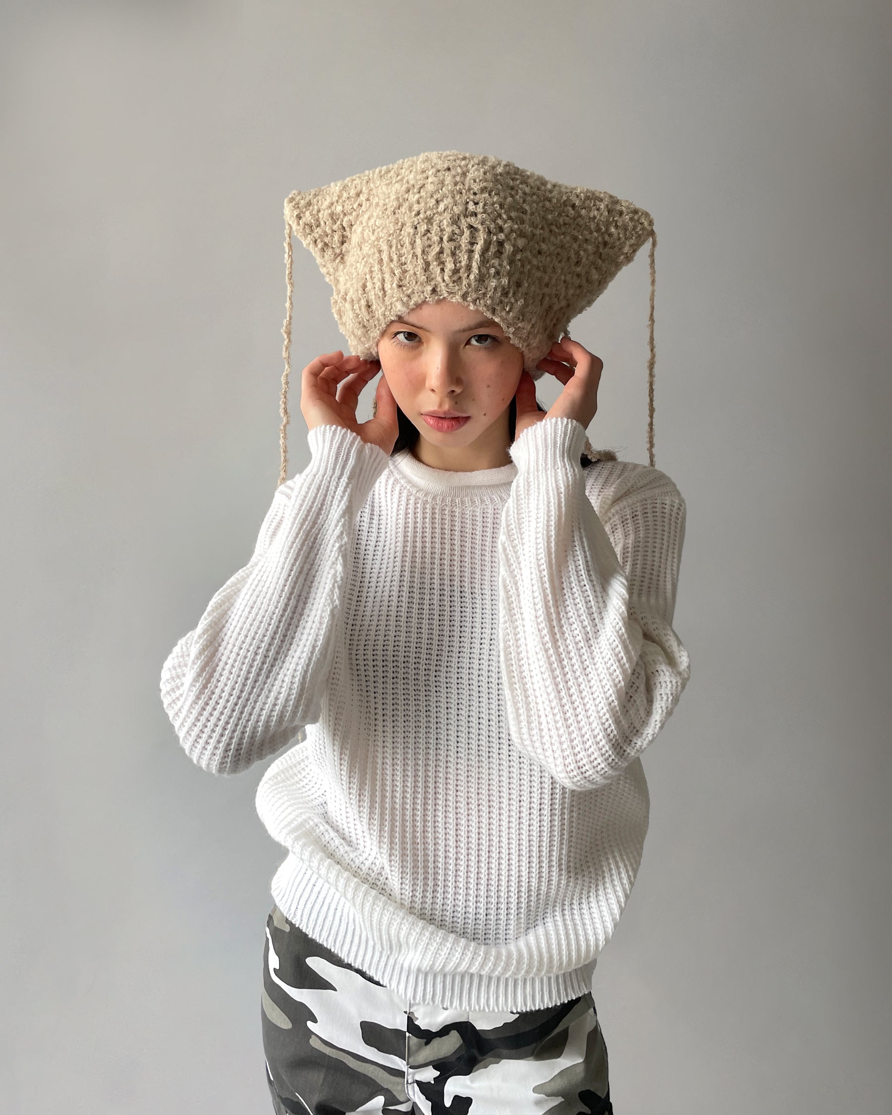 Acrylic Crew Neck White Sweater