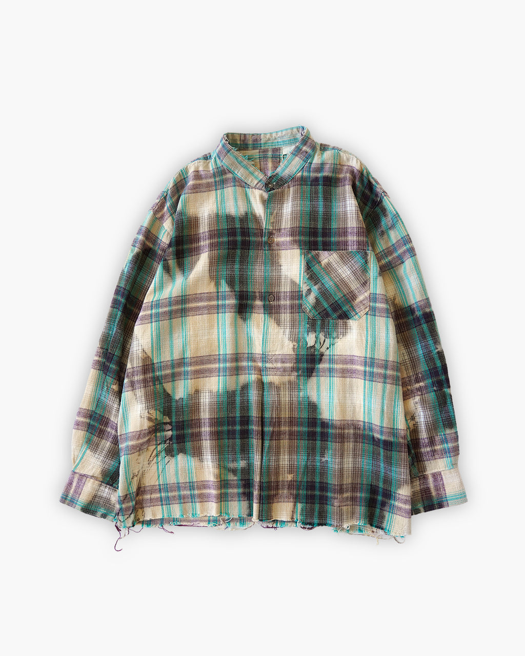 Sun Bleached Box Plaid Shirt - Turquoise