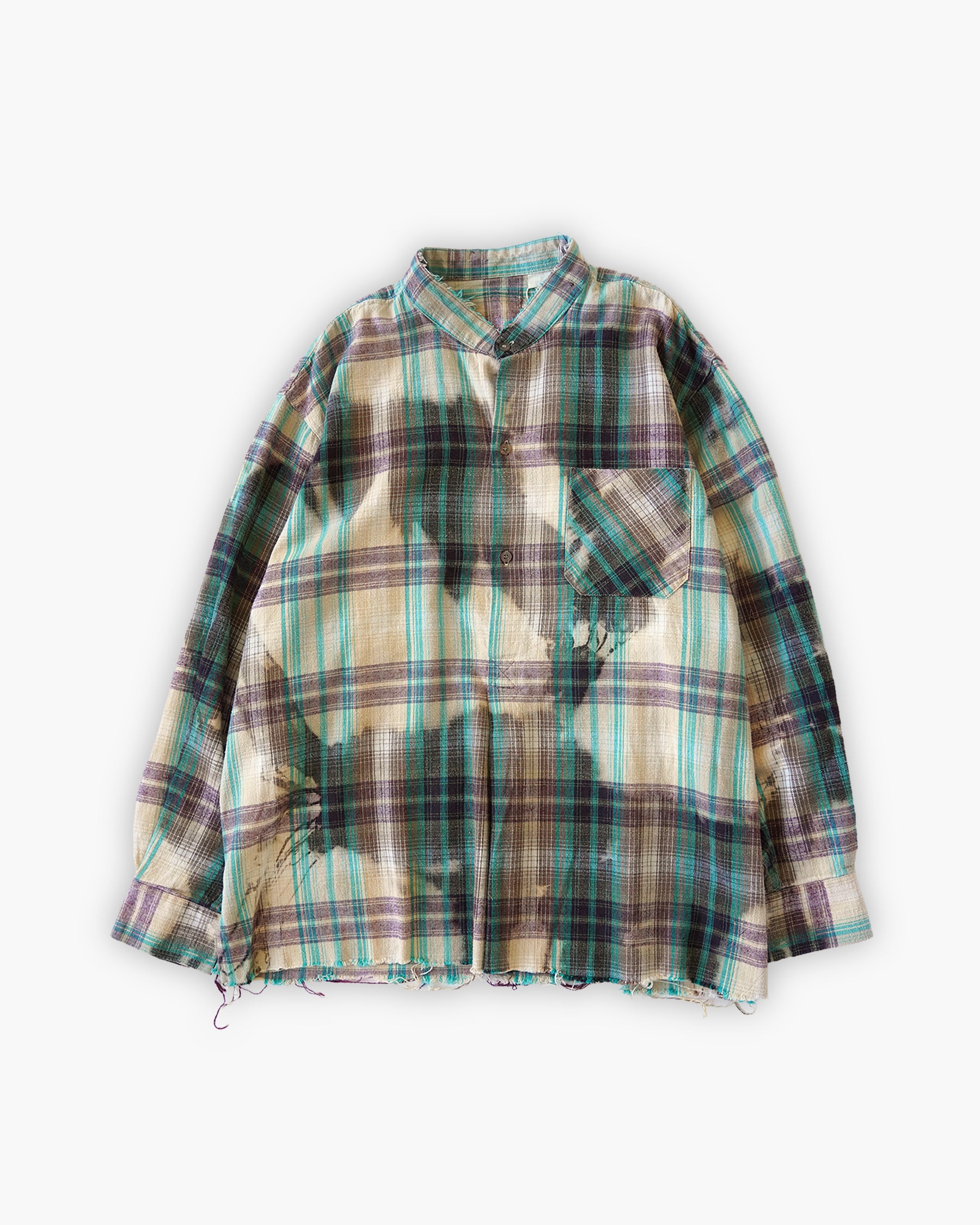 Sun Bleached Box Plaid Shirt - Turquoise
